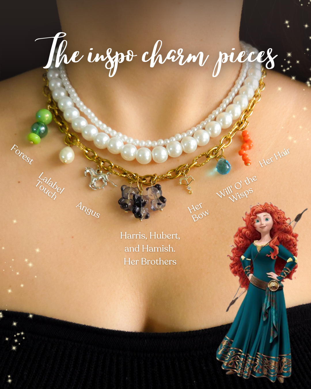 🌿Merida Inspired Necklace – Disney Princess Charm Layered Pearl Necklace | Brave Jewelry