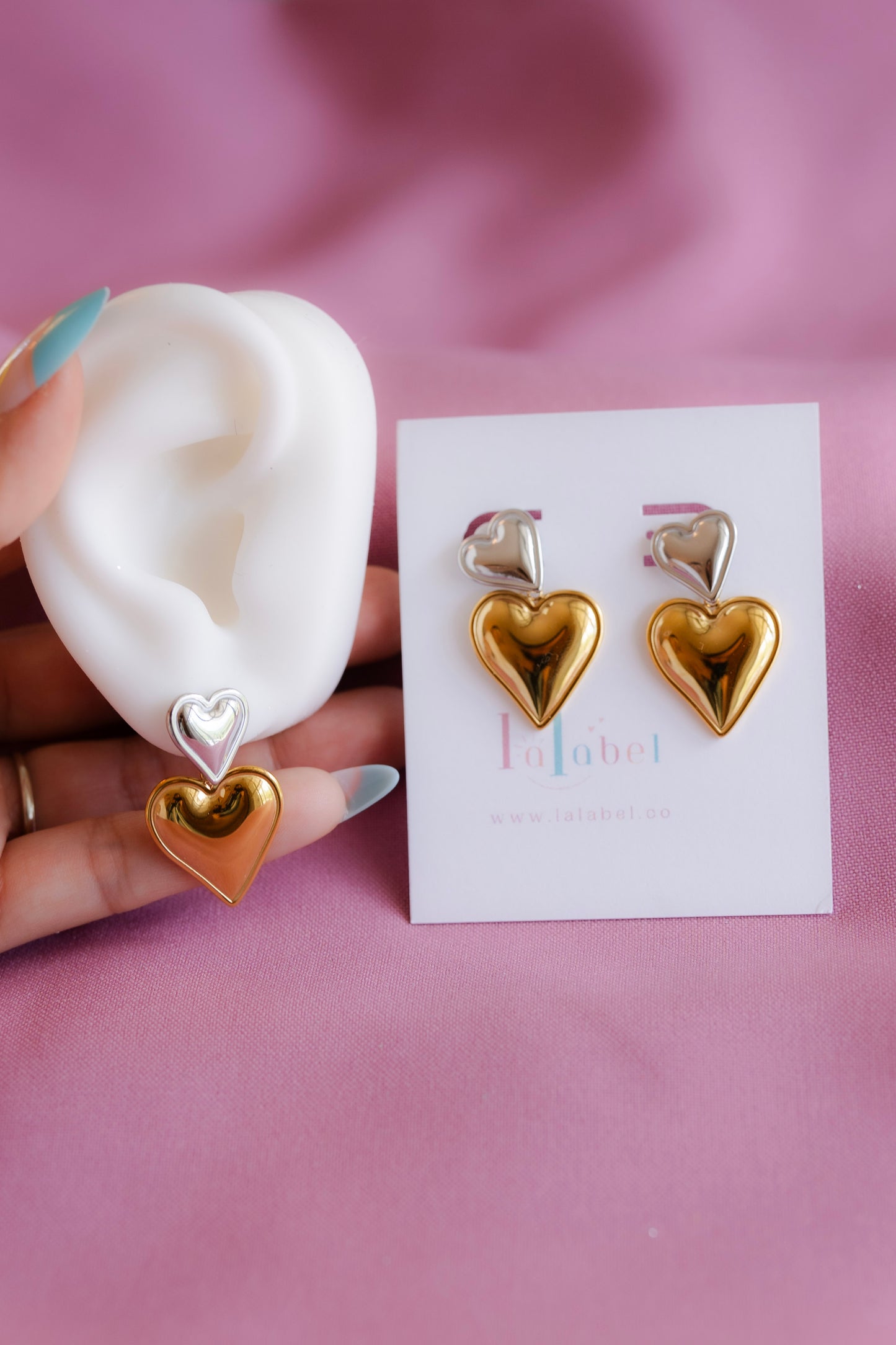 π Falling in Love Chic Earrings β Gold & Silver Layered Stainless Steel Hearts | Handmade Statement Jewelry