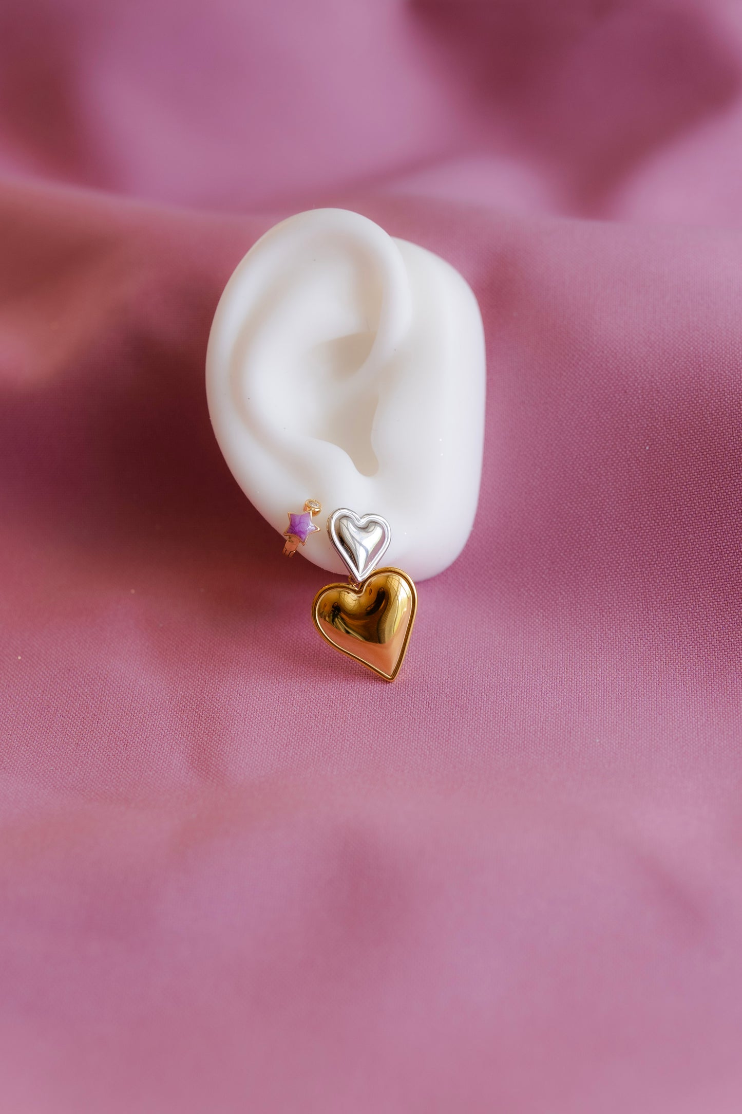 π Falling in Love Chic Earrings β Gold & Silver Layered Stainless Steel Hearts | Handmade Statement Jewelry