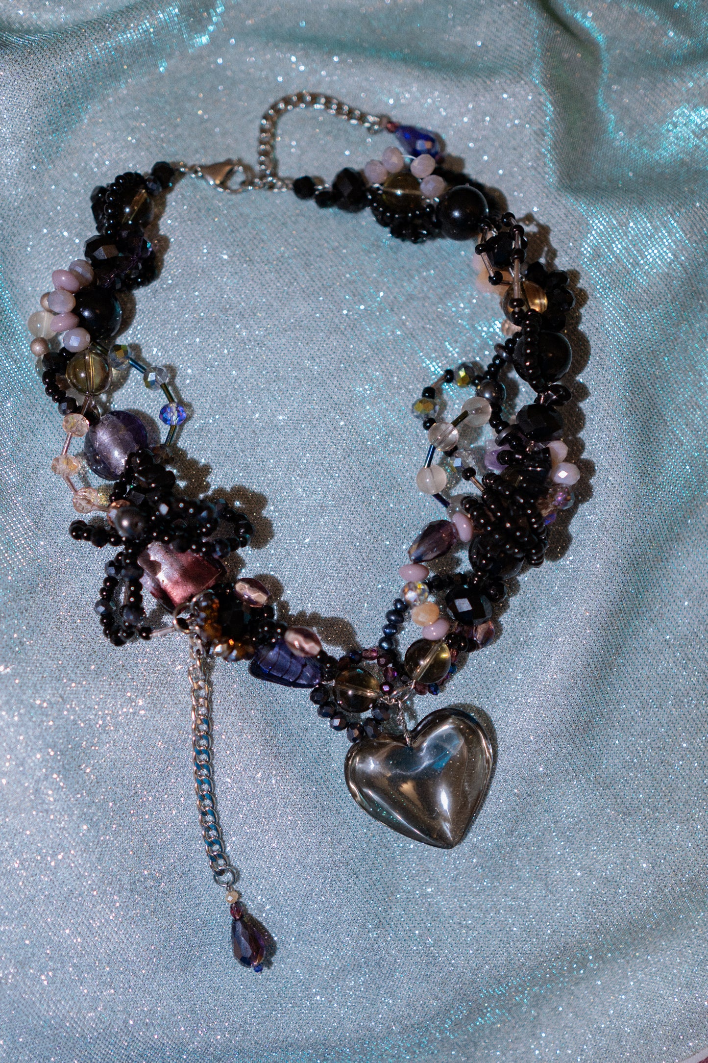 π€β¨ Enchanted Eclipse Necklace β Black Glass Heart, Freshwater Pearls & Semi-Precious Stones | Handmade Statement Jewelry