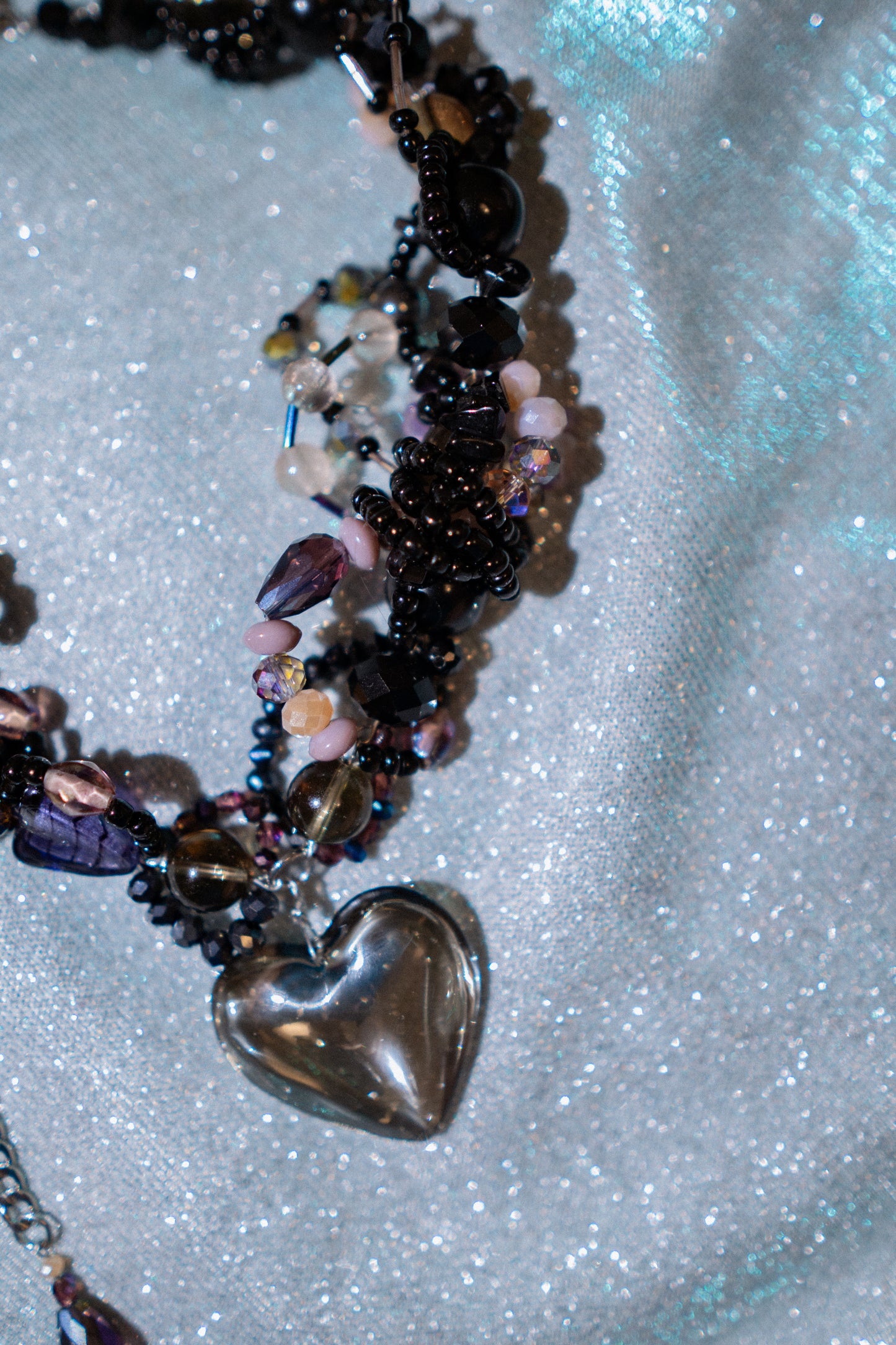 π€β¨ Enchanted Eclipse Necklace β Black Glass Heart, Freshwater Pearls & Semi-Precious Stones | Handmade Statement Jewelry