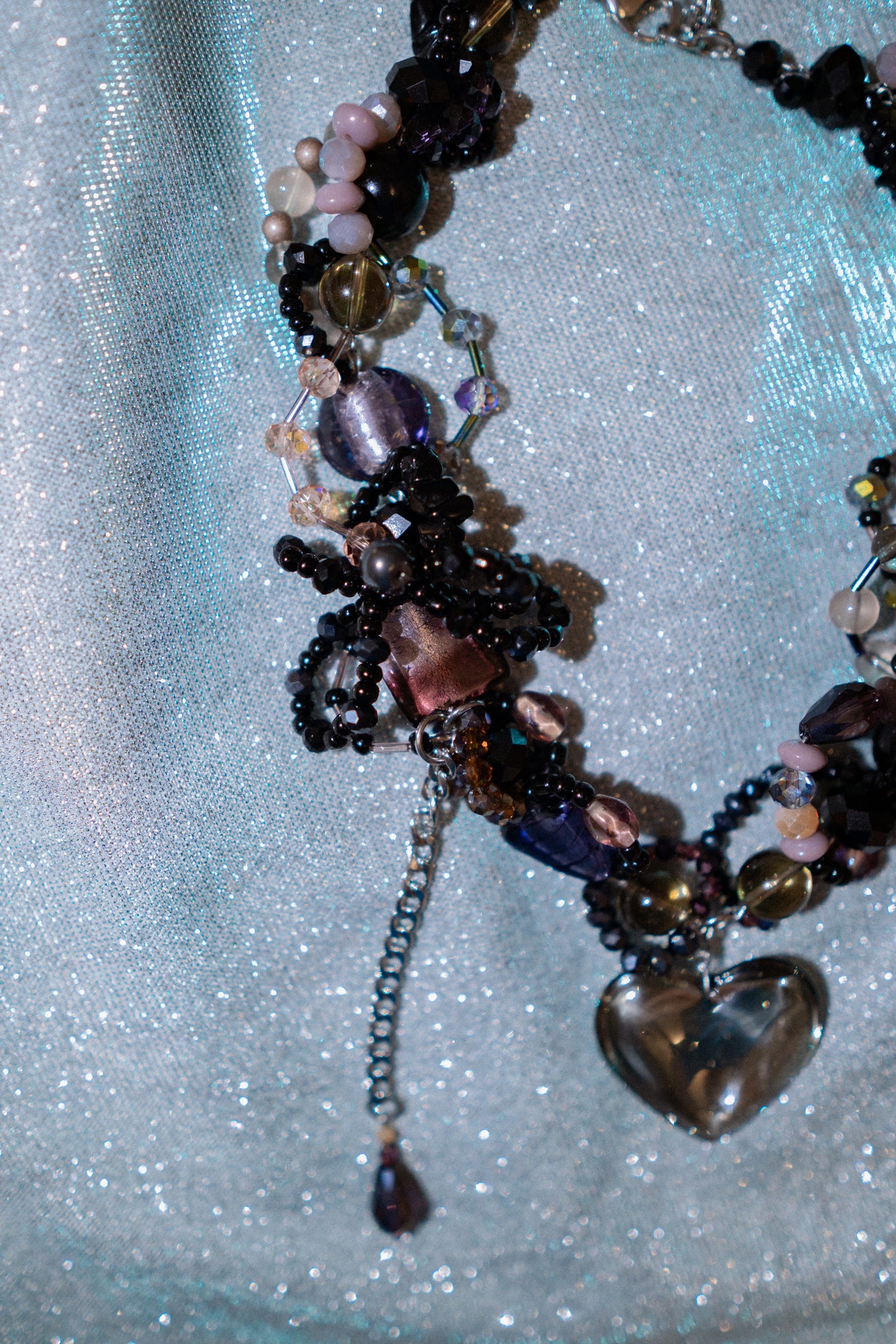 π€β¨ Enchanted Eclipse Necklace β Black Glass Heart, Freshwater Pearls & Semi-Precious Stones | Handmade Statement Jewelry