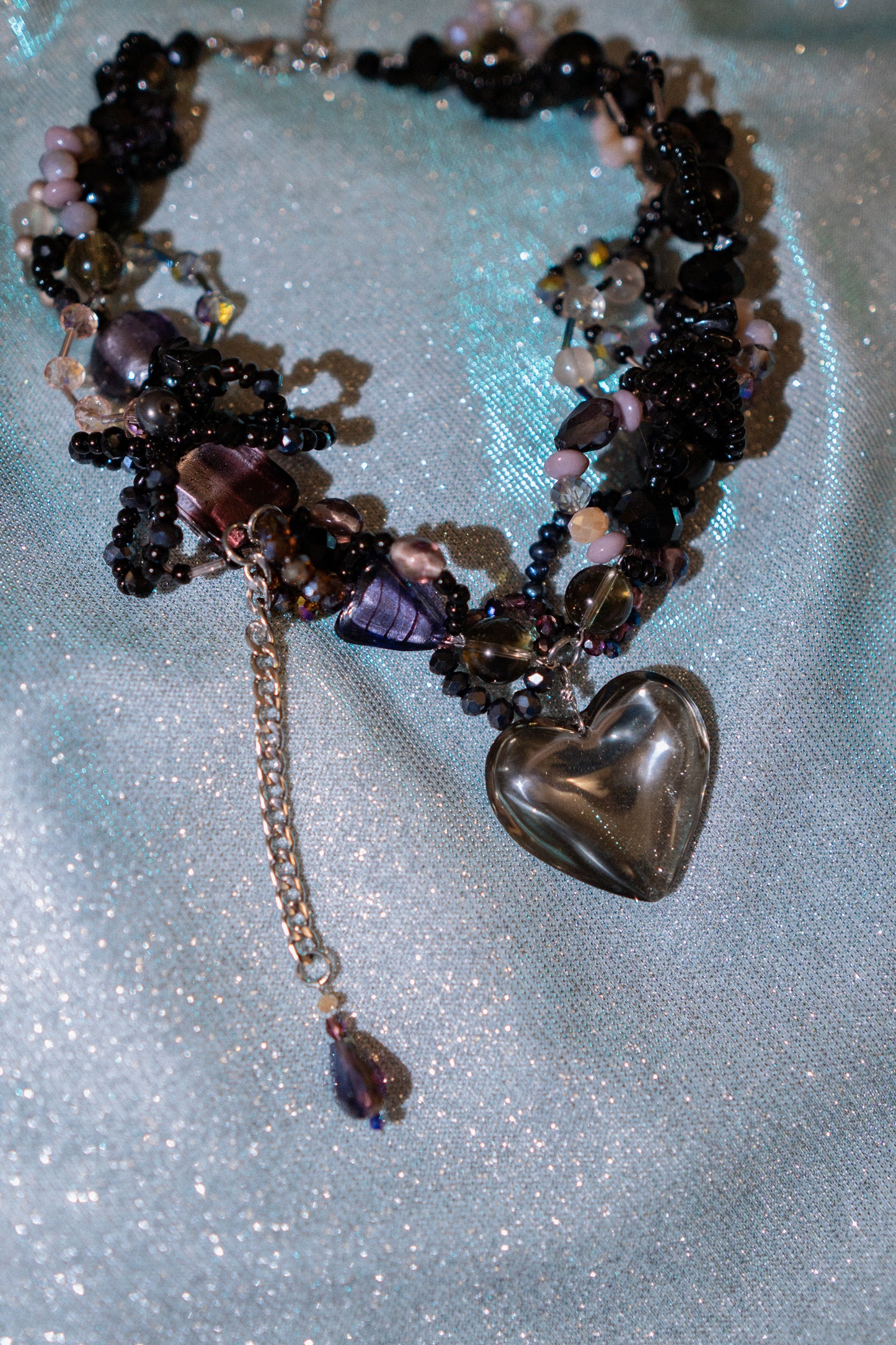 π€β¨ Enchanted Eclipse Necklace β Black Glass Heart, Freshwater Pearls & Semi-Precious Stones | Handmade Statement Jewelry