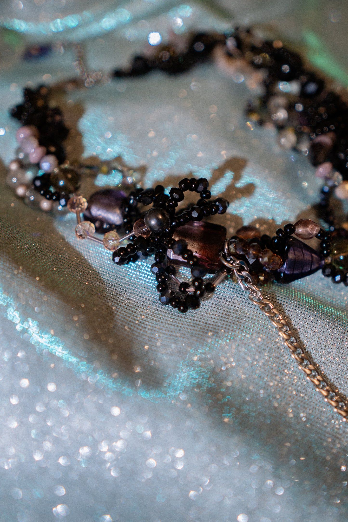 π€β¨ Enchanted Eclipse Necklace β Black Glass Heart, Freshwater Pearls & Semi-Precious Stones | Handmade Statement Jewelry