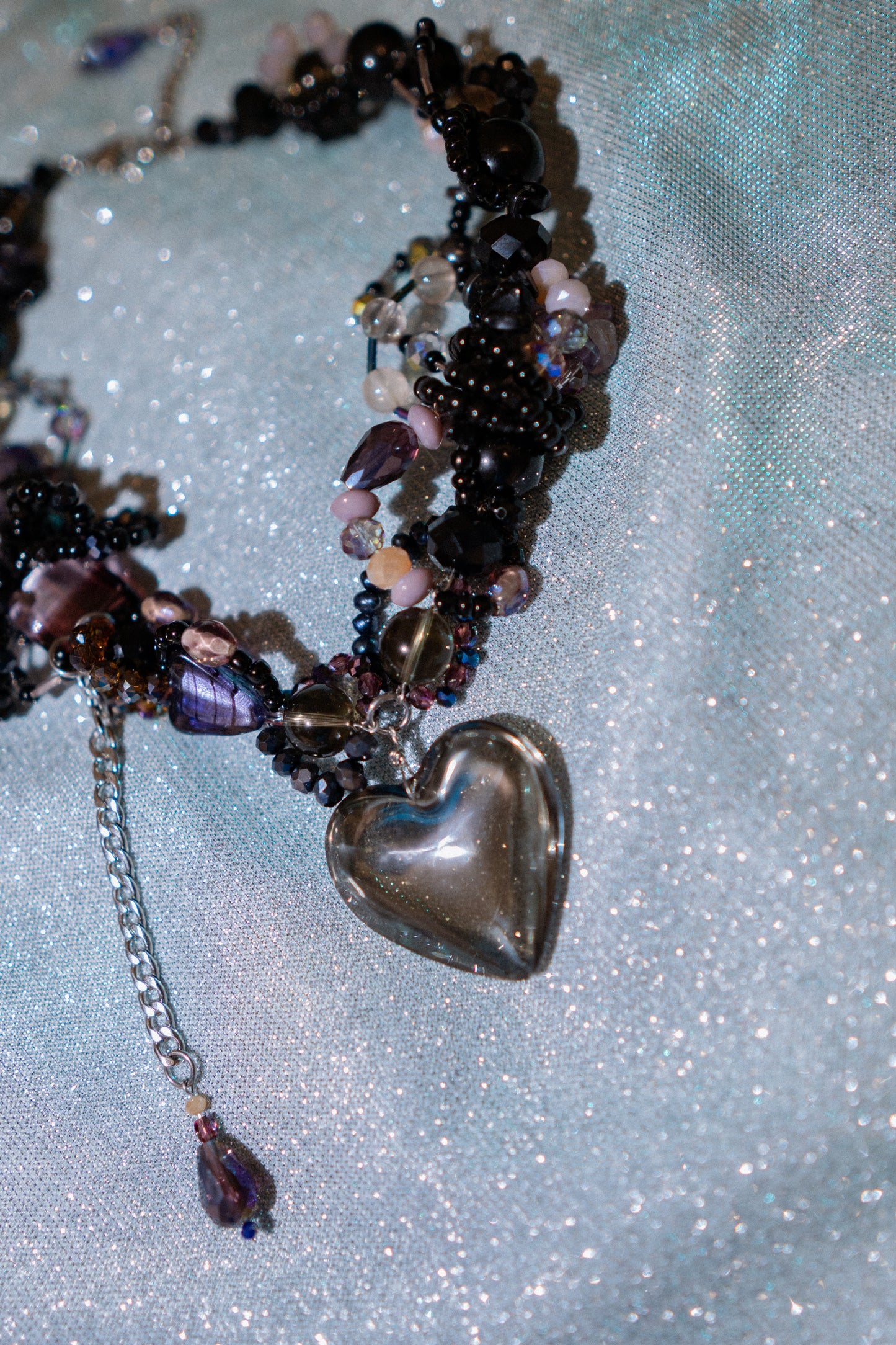 π€β¨ Enchanted Eclipse Necklace β Black Glass Heart, Freshwater Pearls & Semi-Precious Stones | Handmade Statement Jewelry