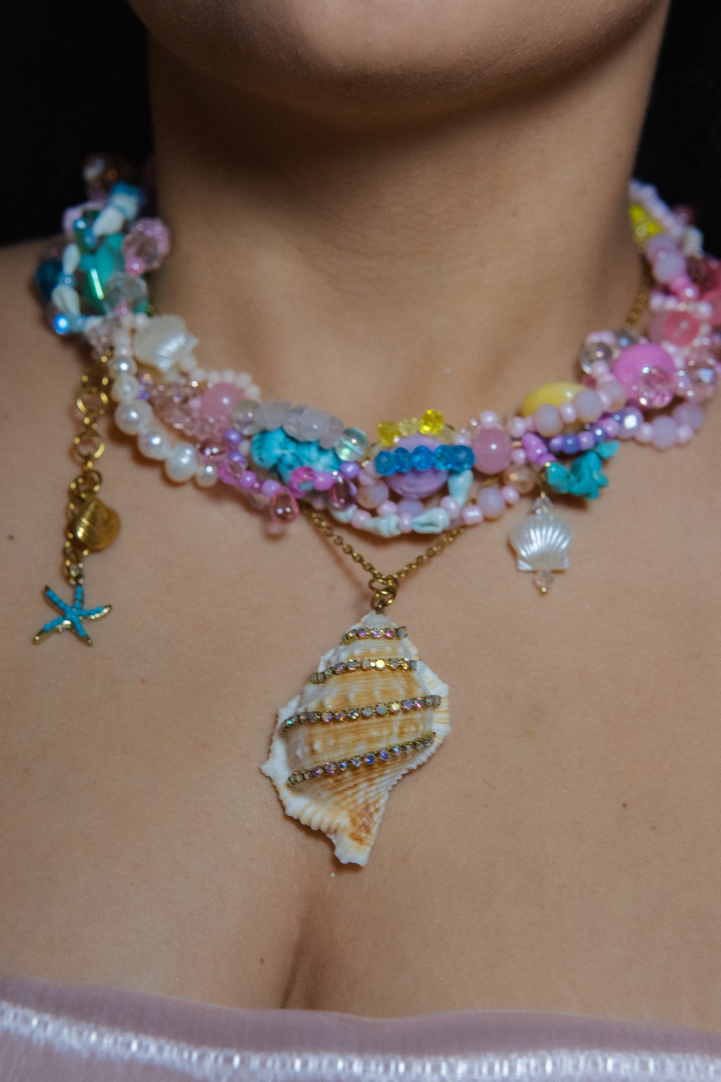 ✨🪸 Radical Reef Necklace – Glass Beads, Freshwater Pearls & Semi-Precious Stones | Handmade Statement Jewelry