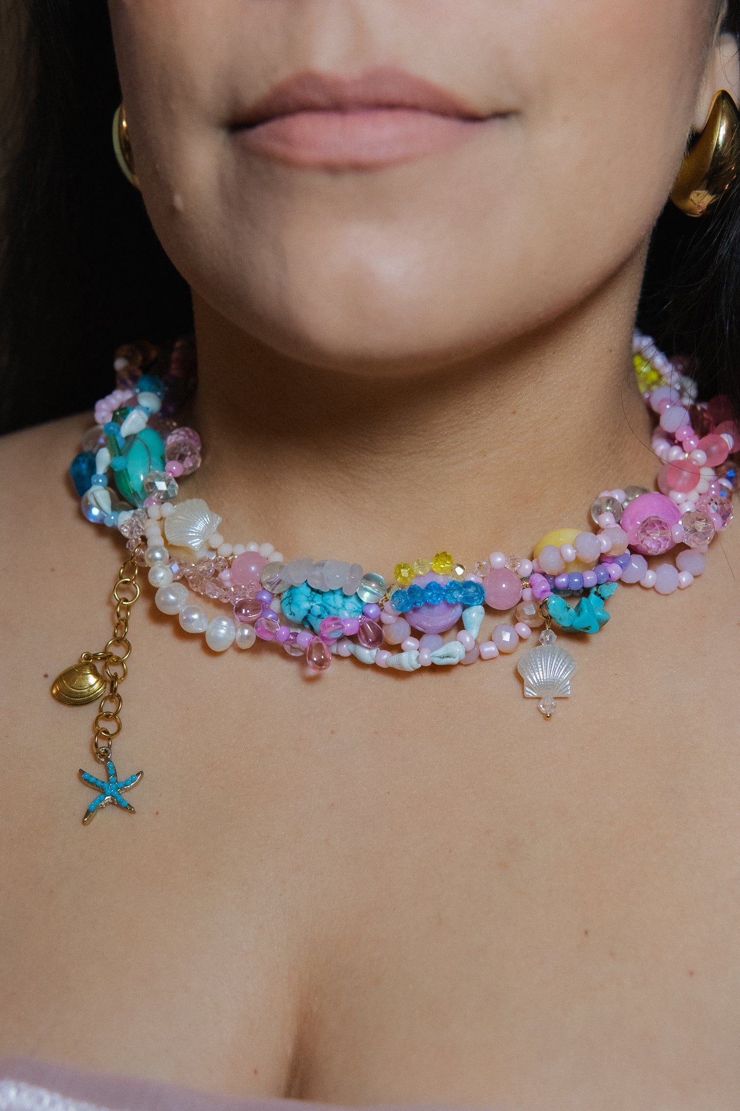 ✨🪸 Radical Reef Necklace – Glass Beads, Freshwater Pearls & Semi-Precious Stones | Handmade Statement Jewelry