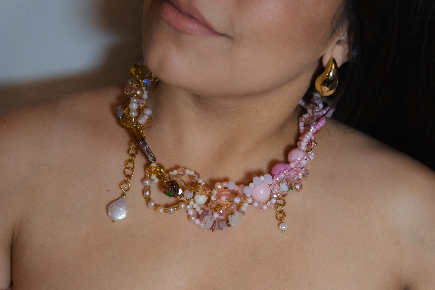 π΅πΉ Desert Rose Necklace β Glass Beads, Freshwater Pearls & Semi-Precious Stones | Handmade Statement Jewelry