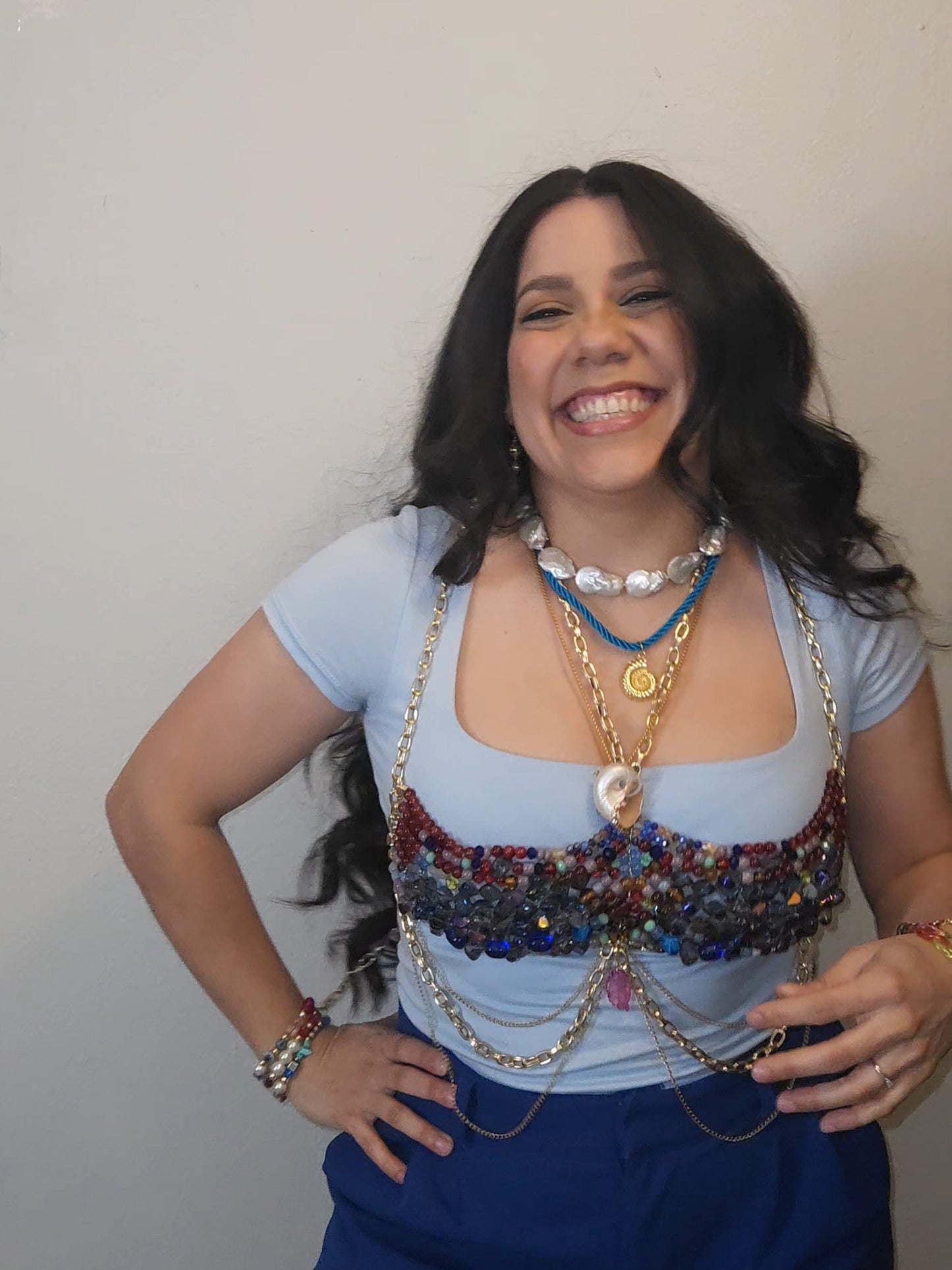 β¨ Arrecife Top β Handmade Ocean-Inspired Beaded Top | Glass Beads, Aluminum & Stainless Steel | Adjustable Fit