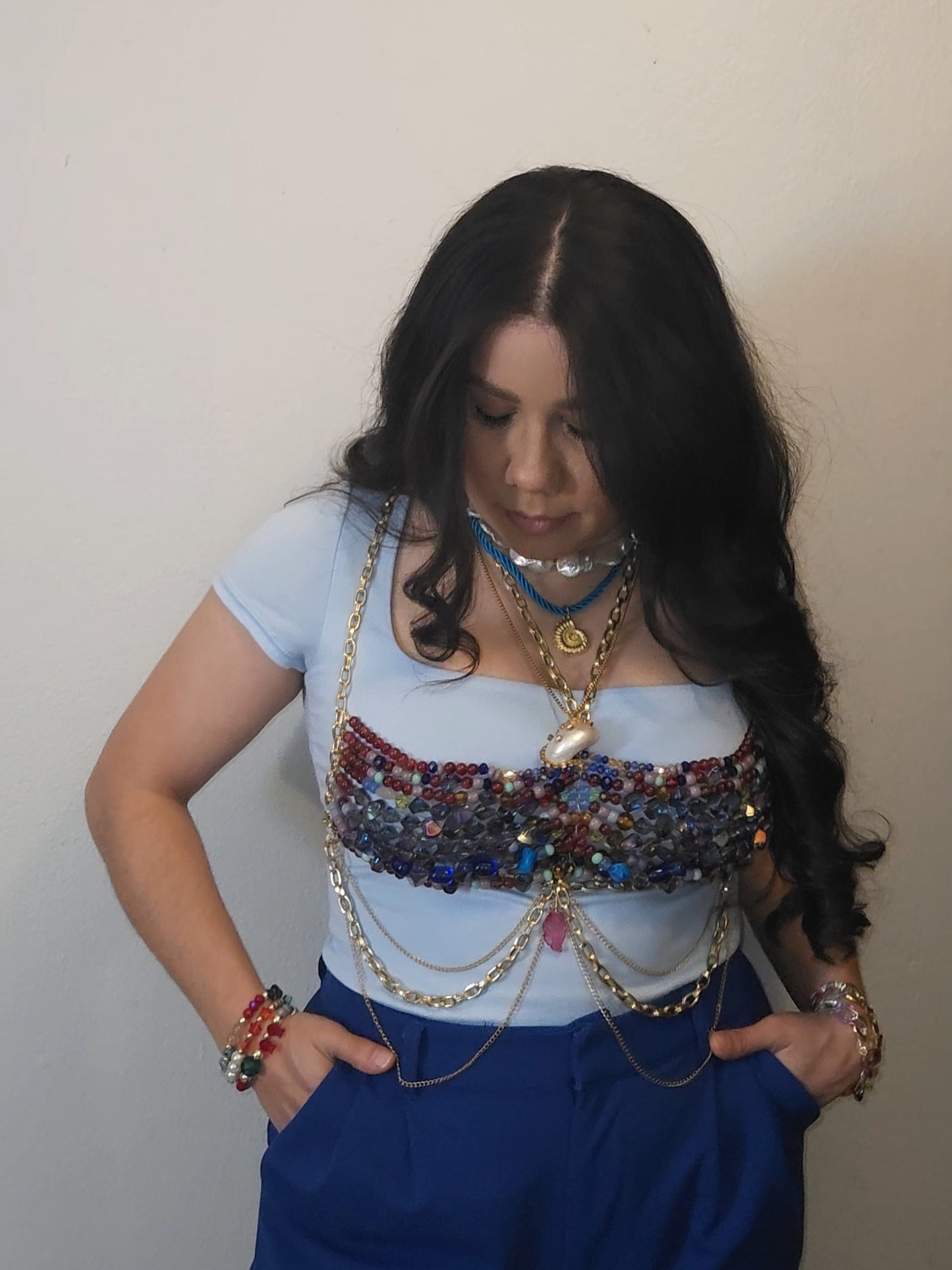 β¨ Arrecife Top β Handmade Ocean-Inspired Beaded Top | Glass Beads, Aluminum & Stainless Steel | Adjustable Fit
