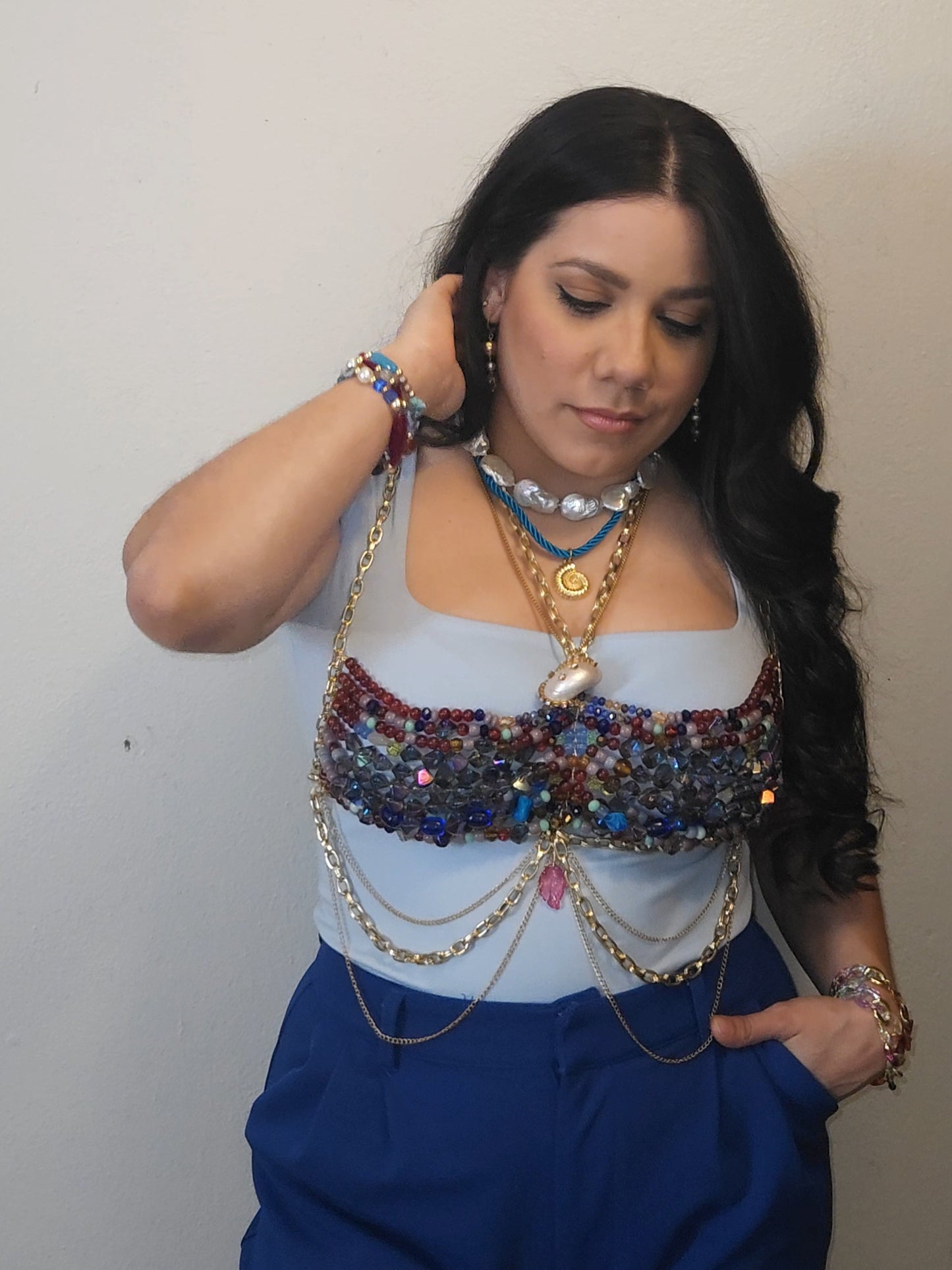 β¨ Arrecife Top β Handmade Ocean-Inspired Beaded Top | Glass Beads, Aluminum & Stainless Steel | Adjustable Fit
