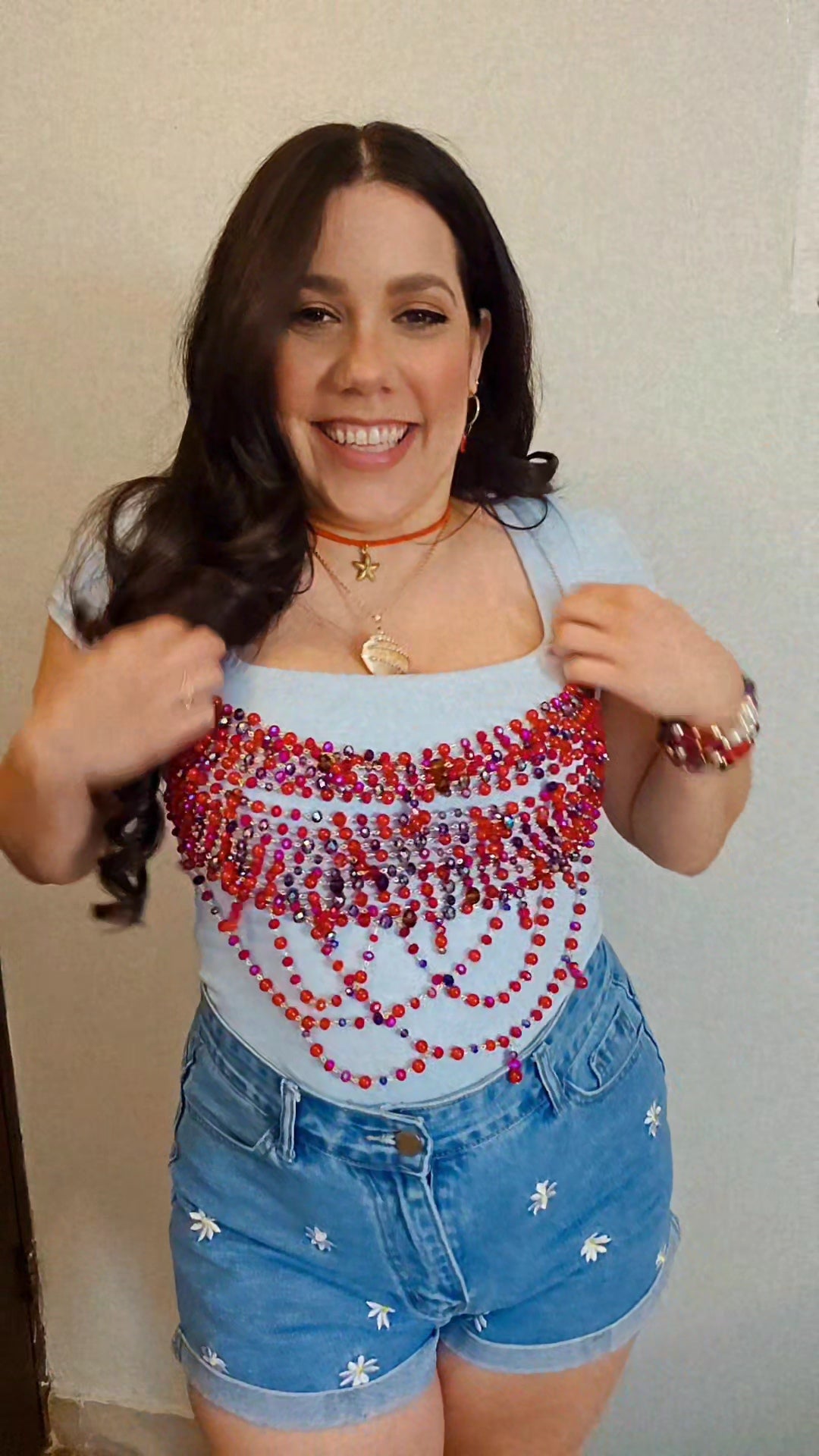 β¨ Ruby Top β Handmade Beaded Mermaid Top | Glass Rondelles & Non-Tarnishing Wire