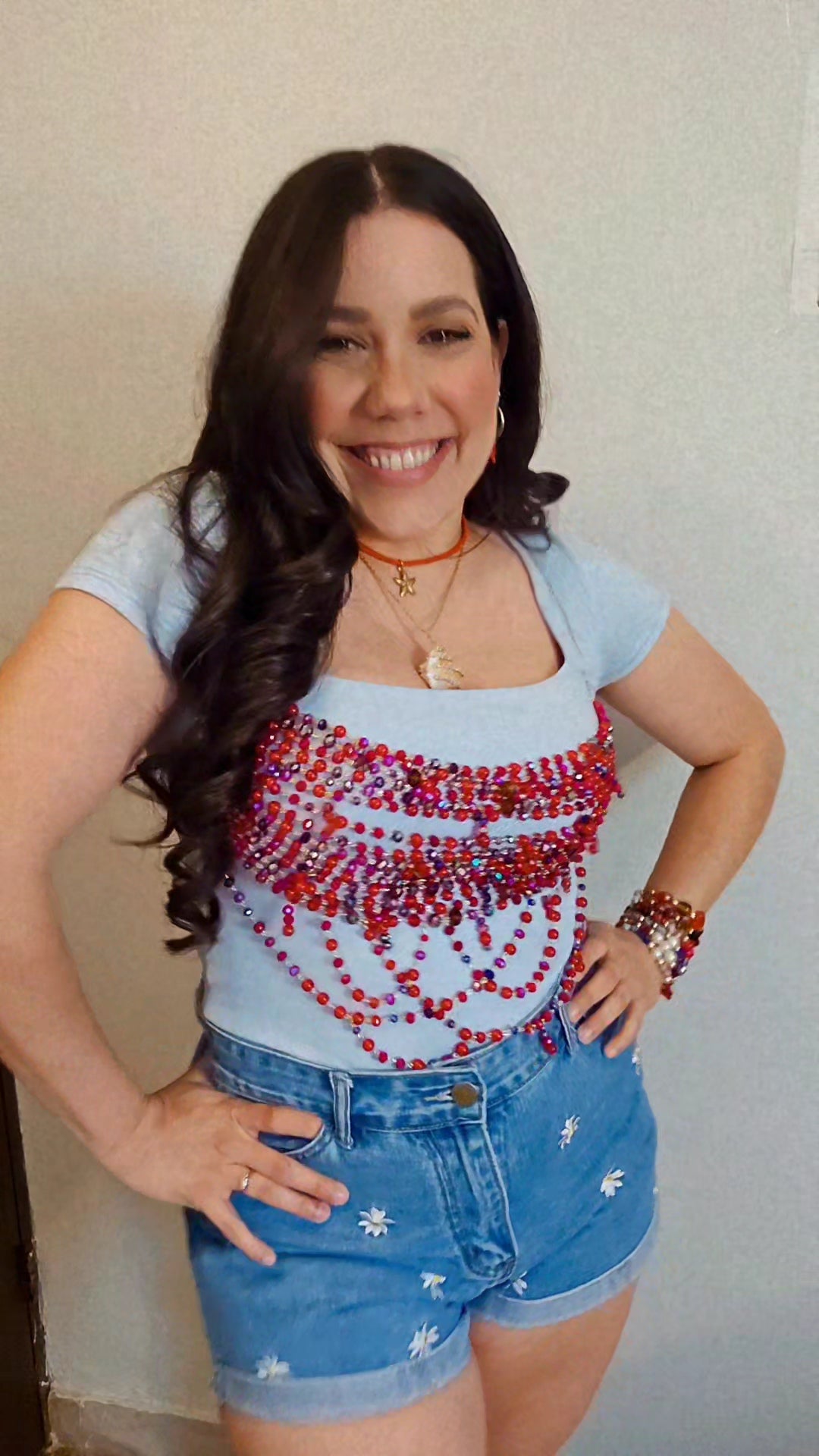 β¨ Ruby Top β Handmade Beaded Mermaid Top | Glass Rondelles & Non-Tarnishing Wire