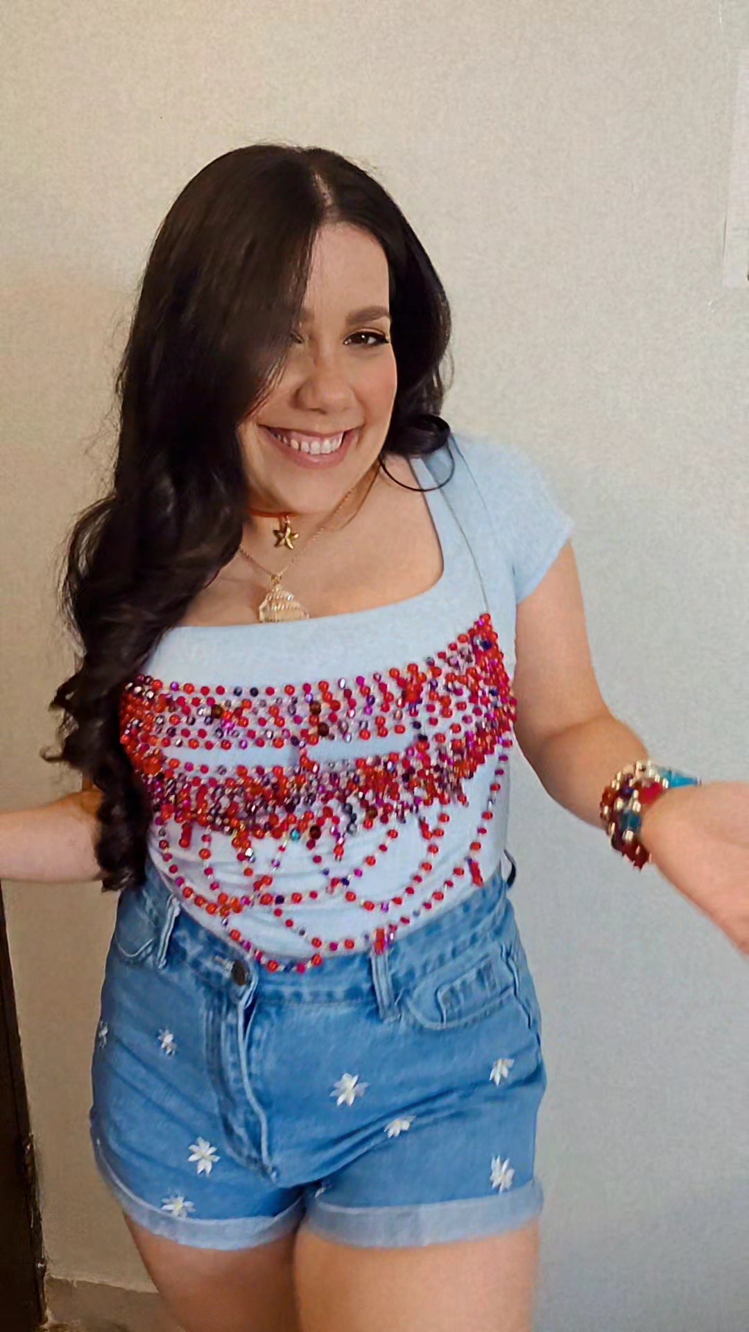 β¨ Ruby Top β Handmade Beaded Mermaid Top | Glass Rondelles & Non-Tarnishing Wire
