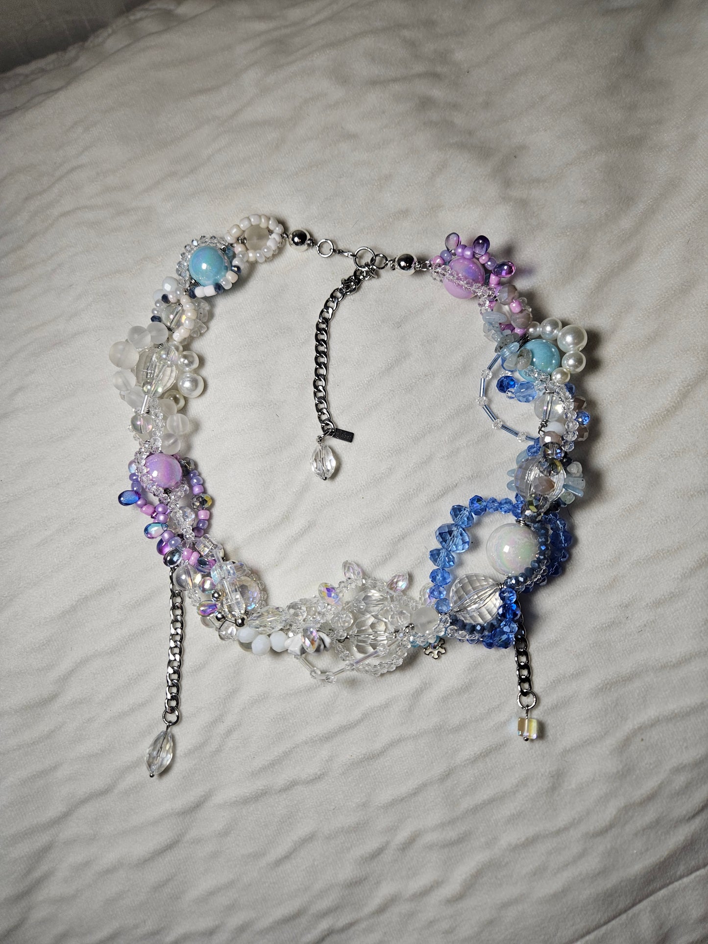 ❄️✨ Queen Tundra Necklace – Glass Beads, Freshwater Pearls & Semi-Precious Stones | Handmade Statement Jewelry