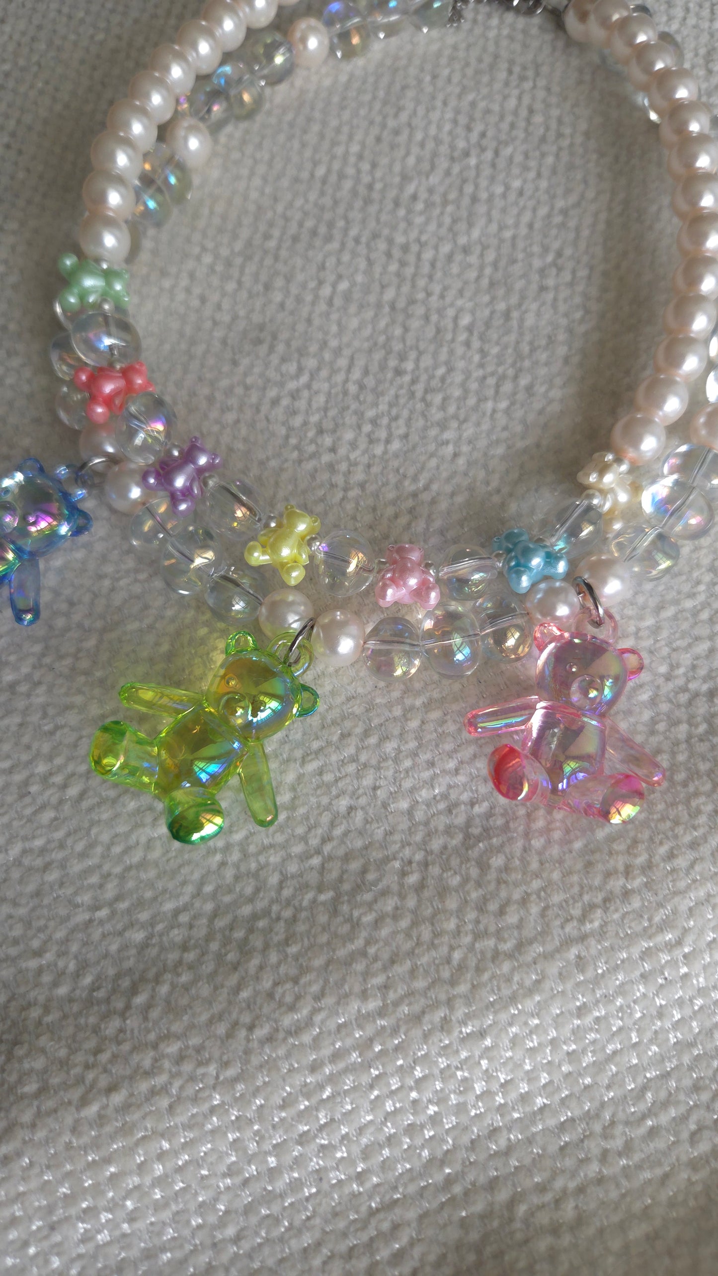 π Pastel Teddy Dreams Necklace β Kawaii Handmade Necklace | Y2K Dopamine Dressing Jewelry
