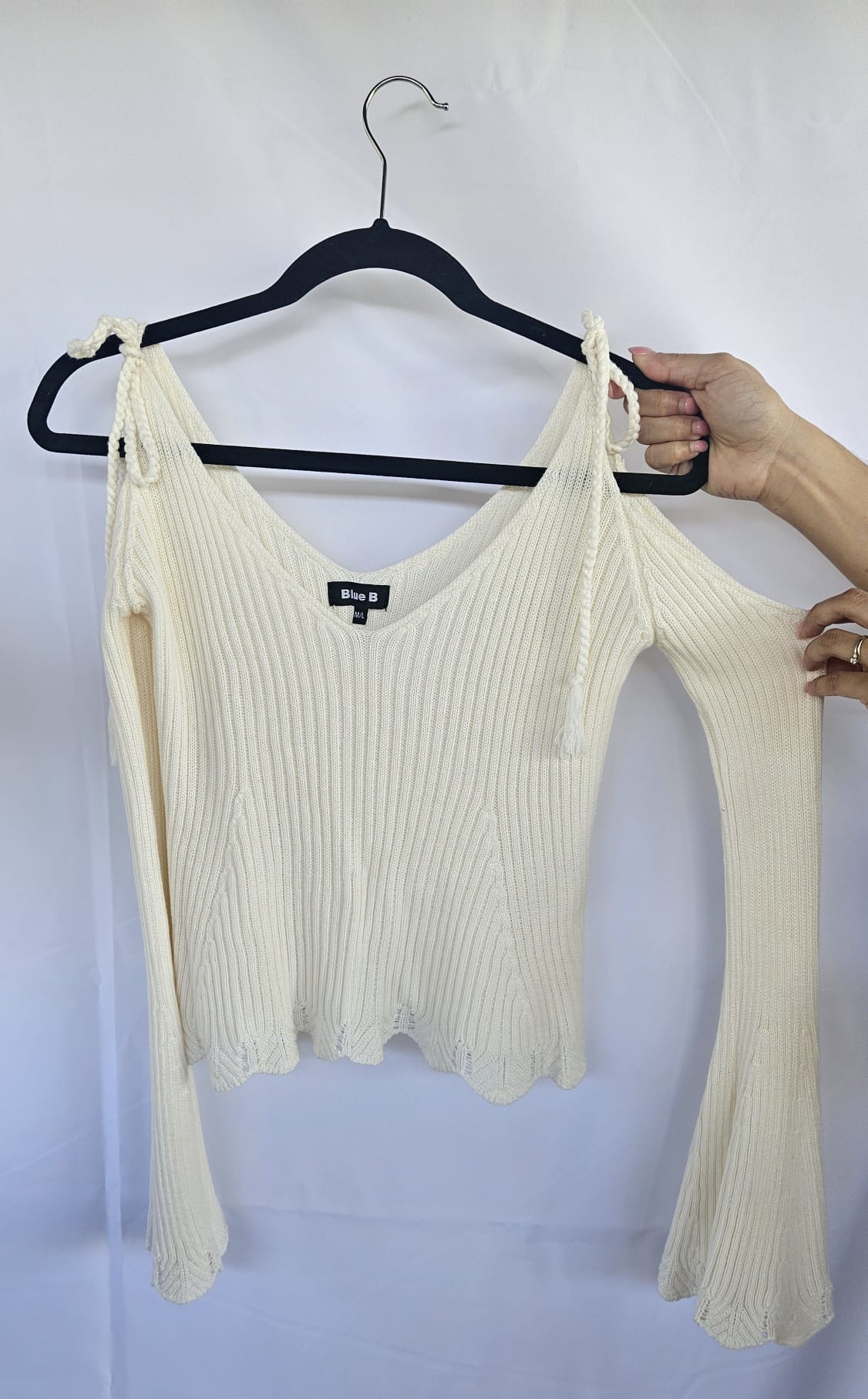 Blue B Cut Shoulder Long Sleeve Knitted Boho Chic Medium/Large