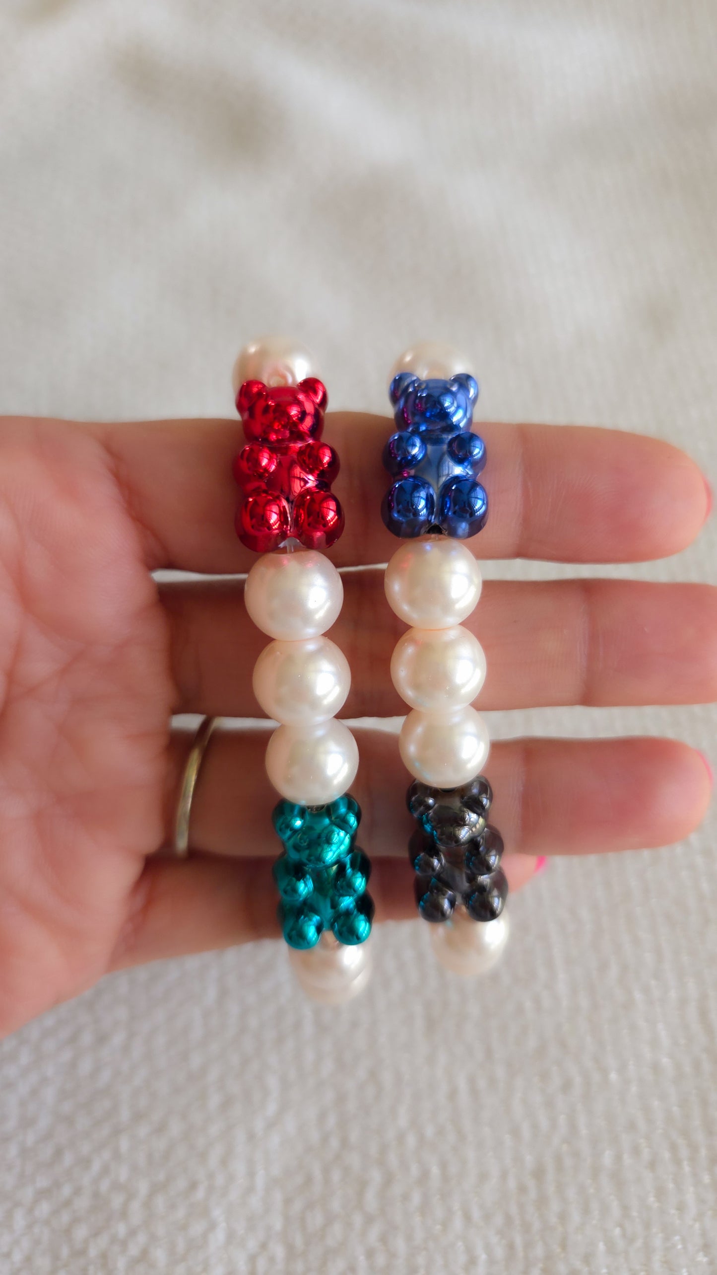Metallic Teddy Pearl Bracelet Set ✨🐻 | Handmade Y2K Kawaii Dopamine Dressing Jewelry
