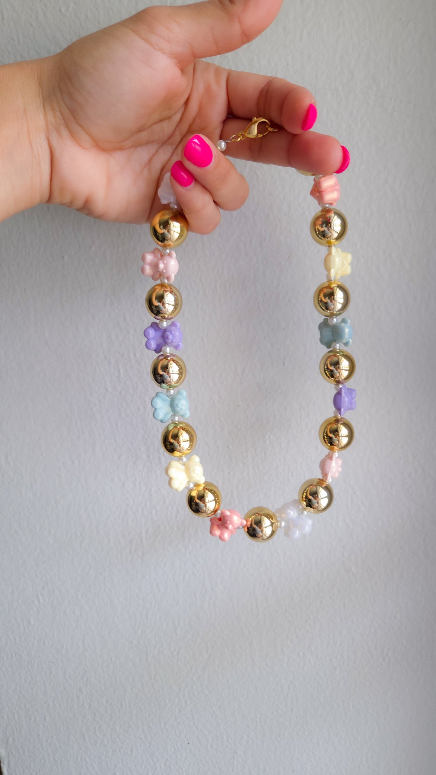 🐻✨ Golden Pastel Teddies Necklace – Handmade Kawaii Y2K Dopamine Dressing Jewelry | Colorful Statement Necklace