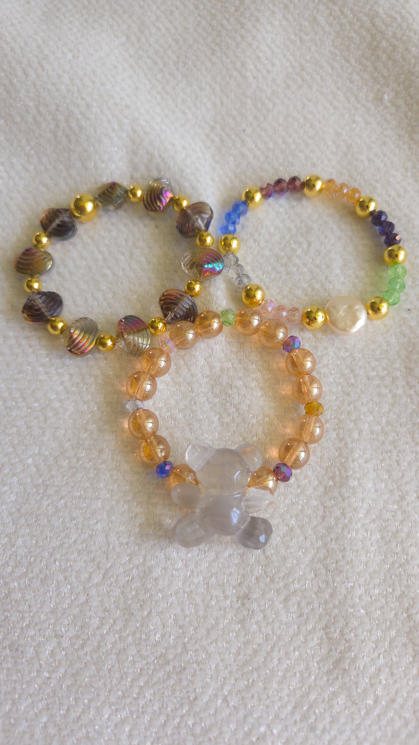 Golden Seas & Gummy Dreams Bracelet Set 🐚✨🐻 | Handmade Y2K Kawaii Dopamine Dressing Jewelry