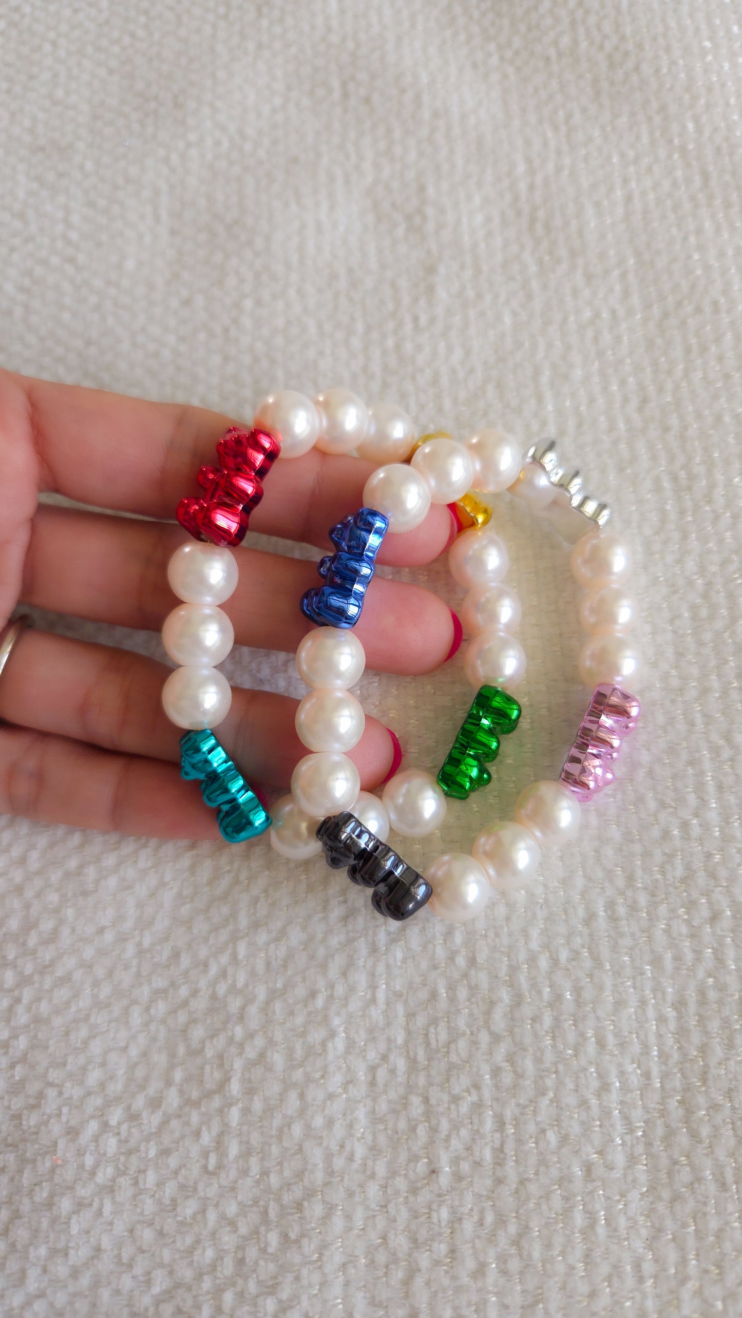 Metallic Teddy Pearl Bracelet Set ✨🐻 | Handmade Y2K Kawaii Dopamine Dressing Jewelry