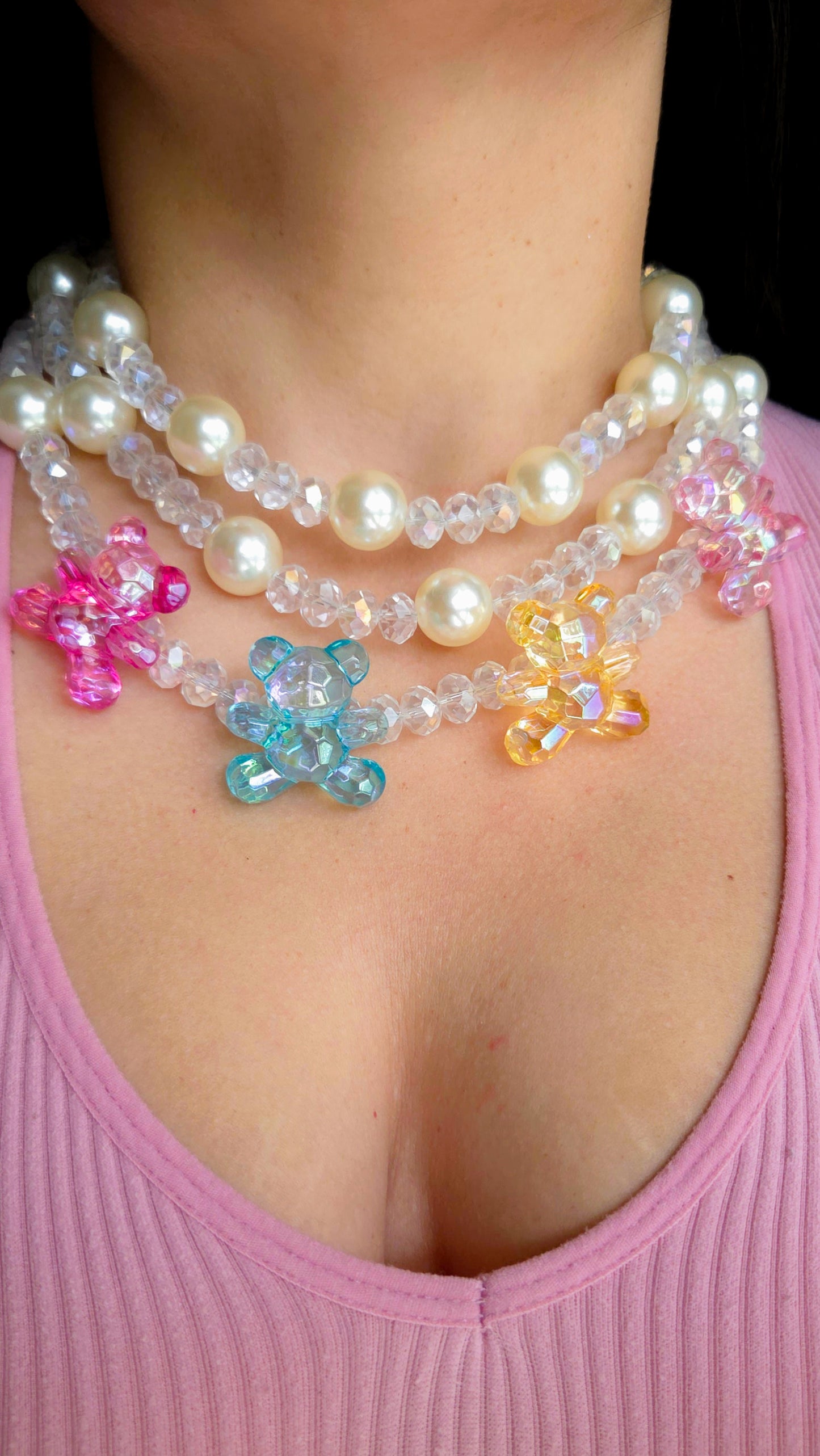 ✨ Crystal Parade Teddy Necklace