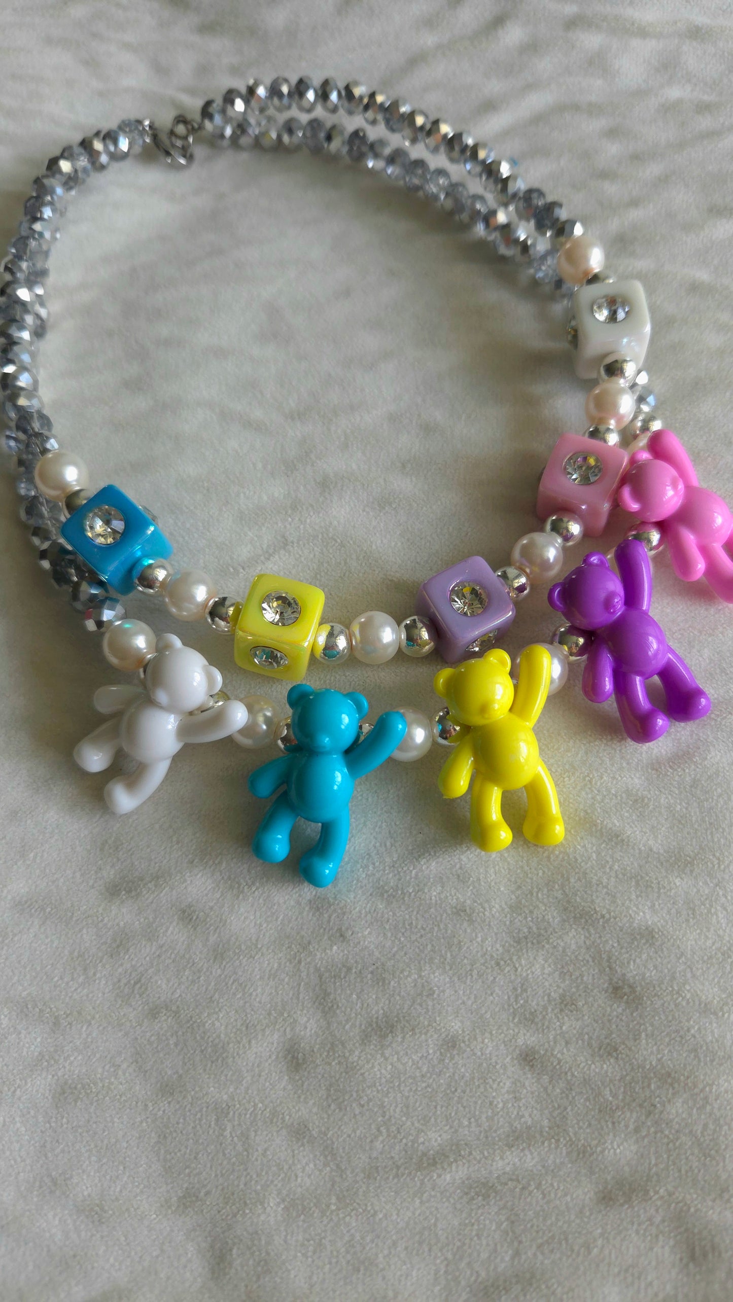 ✨ Candy Neon Teddies Necklace – Handmade Y2K Dopamine Jewelry | Unique Statement Necklace