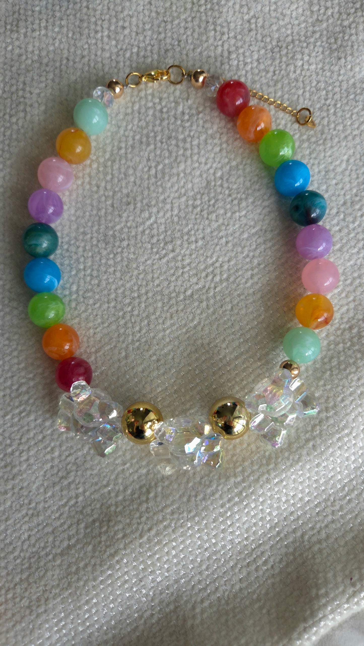🧸 Rainbow Gumball Teddy Necklace – Kawaii Chunky Beaded Statement Jewelry | Y2K Dopamine Dressing