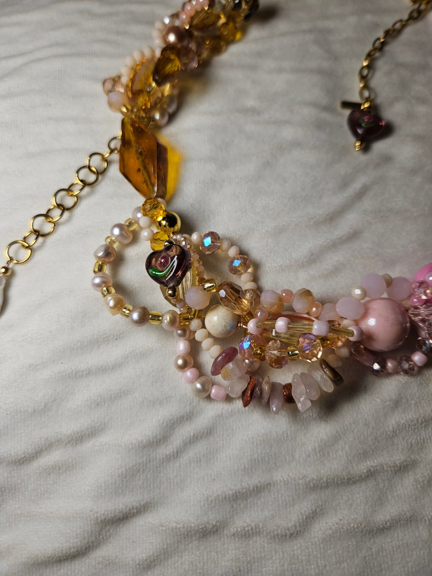 π΅πΉ Desert Rose Necklace β Glass Beads, Freshwater Pearls & Semi-Precious Stones | Handmade Statement Jewelry