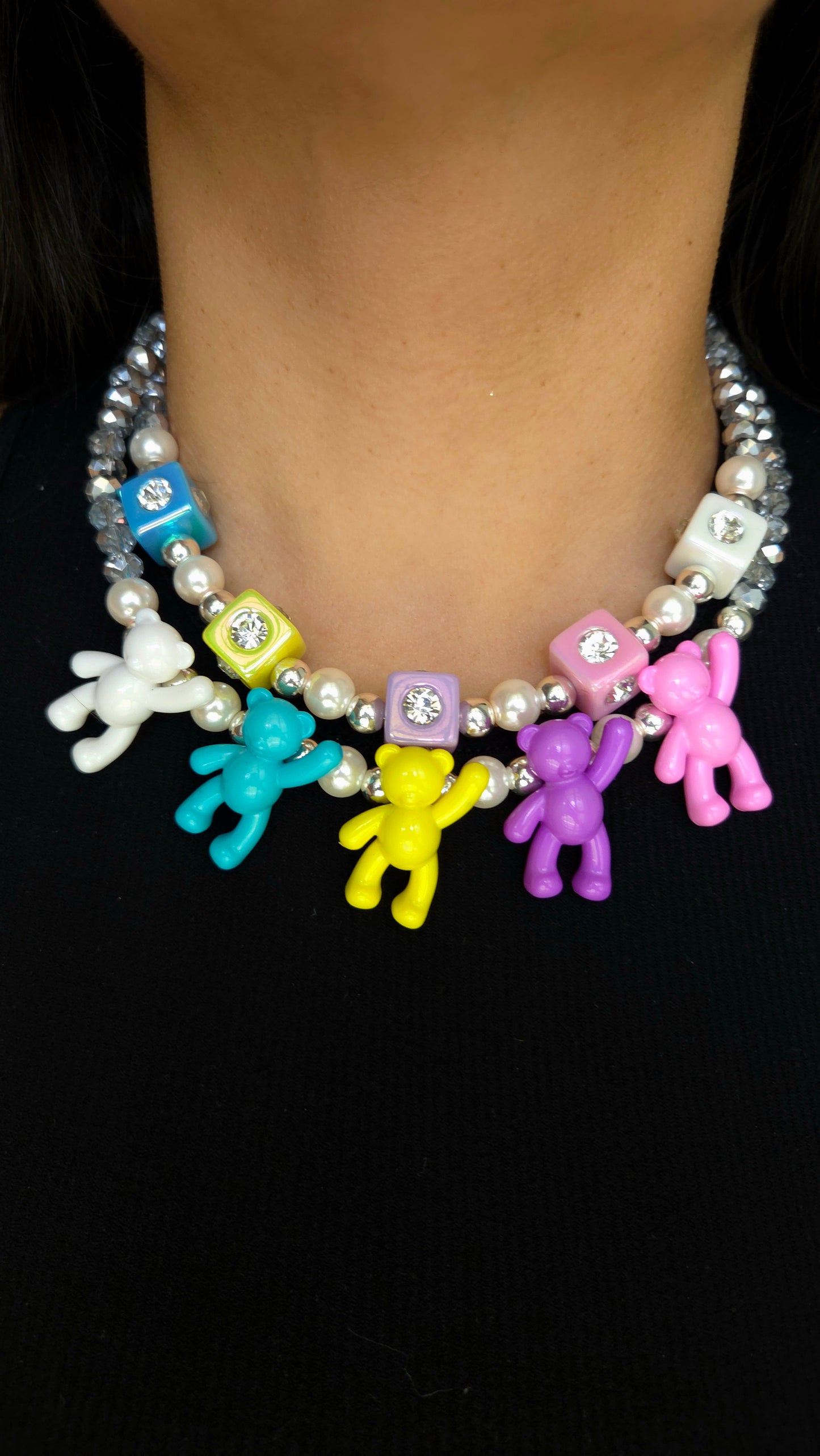 ✨ Candy Neon Teddies Necklace – Handmade Y2K Dopamine Jewelry | Unique Statement Necklace