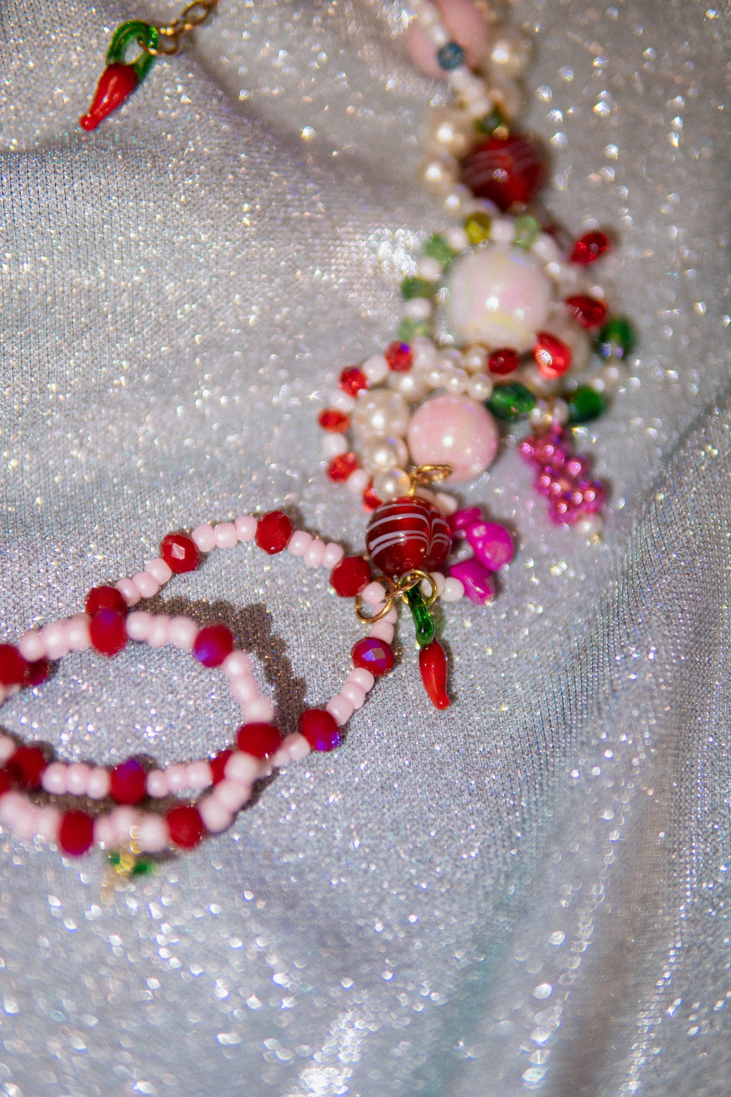 ππ Lazo Cherry Dreams Necklace β Beaded Bow, Cherries & Semi-Precious Stones | Handmade Statement Jewelry