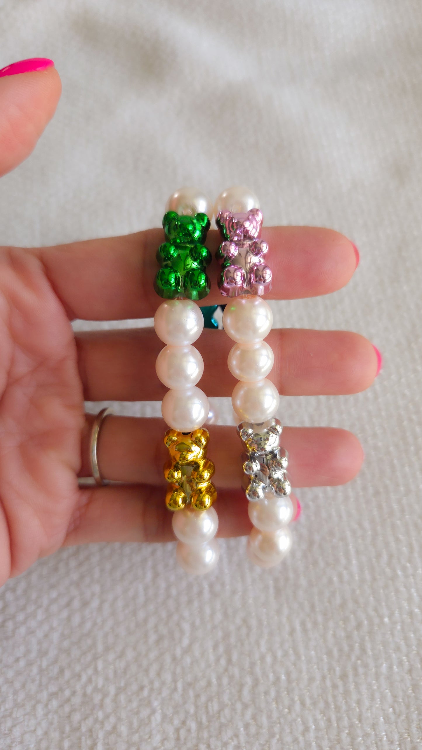 Metallic Teddy Pearl Bracelet Set ✨🐻 | Handmade Y2K Kawaii Dopamine Dressing Jewelry