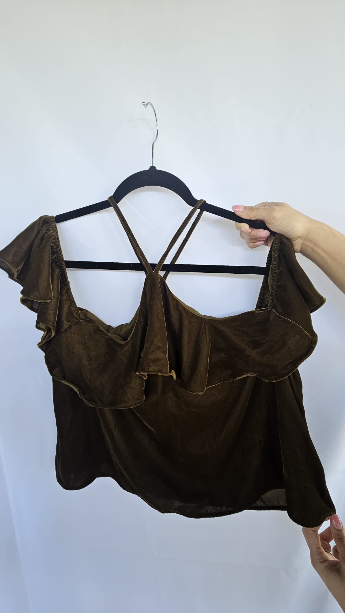 Aeropostale Off Shoulder Velour Ruffle Velvet Top X-Large
