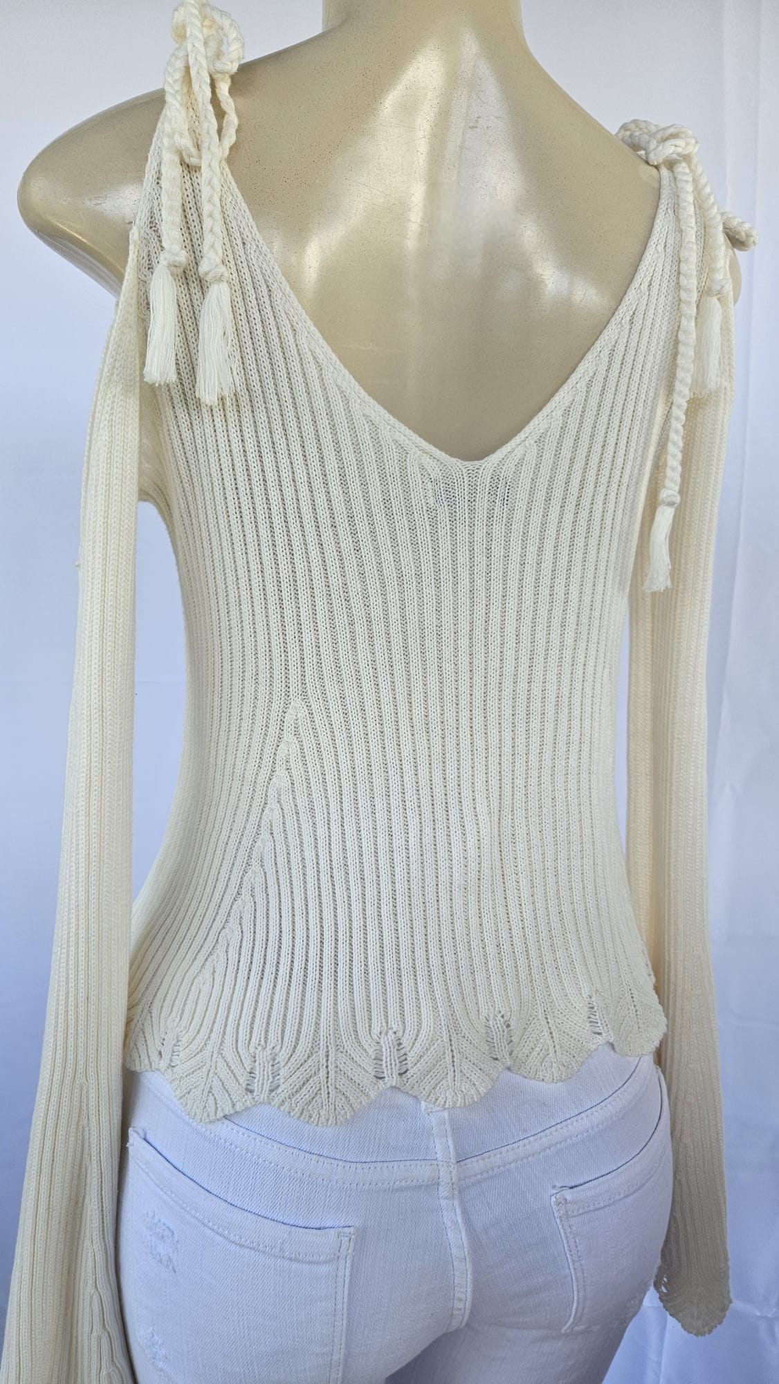 Blue B Cut Shoulder Long Sleeve Knitted Boho Chic Medium/Large