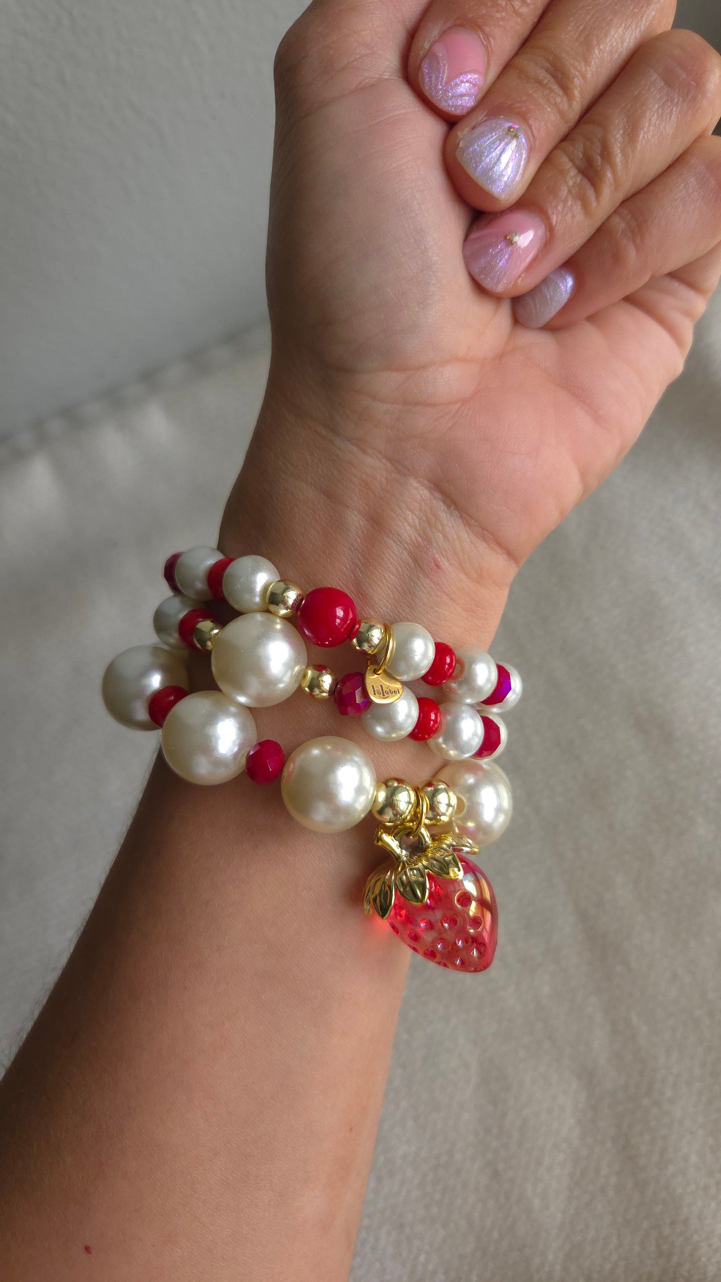 elastic bracelet set, handmade jewelry, dopamine fashion, kawaii Y2K, strawberry charm, crystal pearls, colorful accessories, chunky pearls, nostalgia jewelry, maximalista style