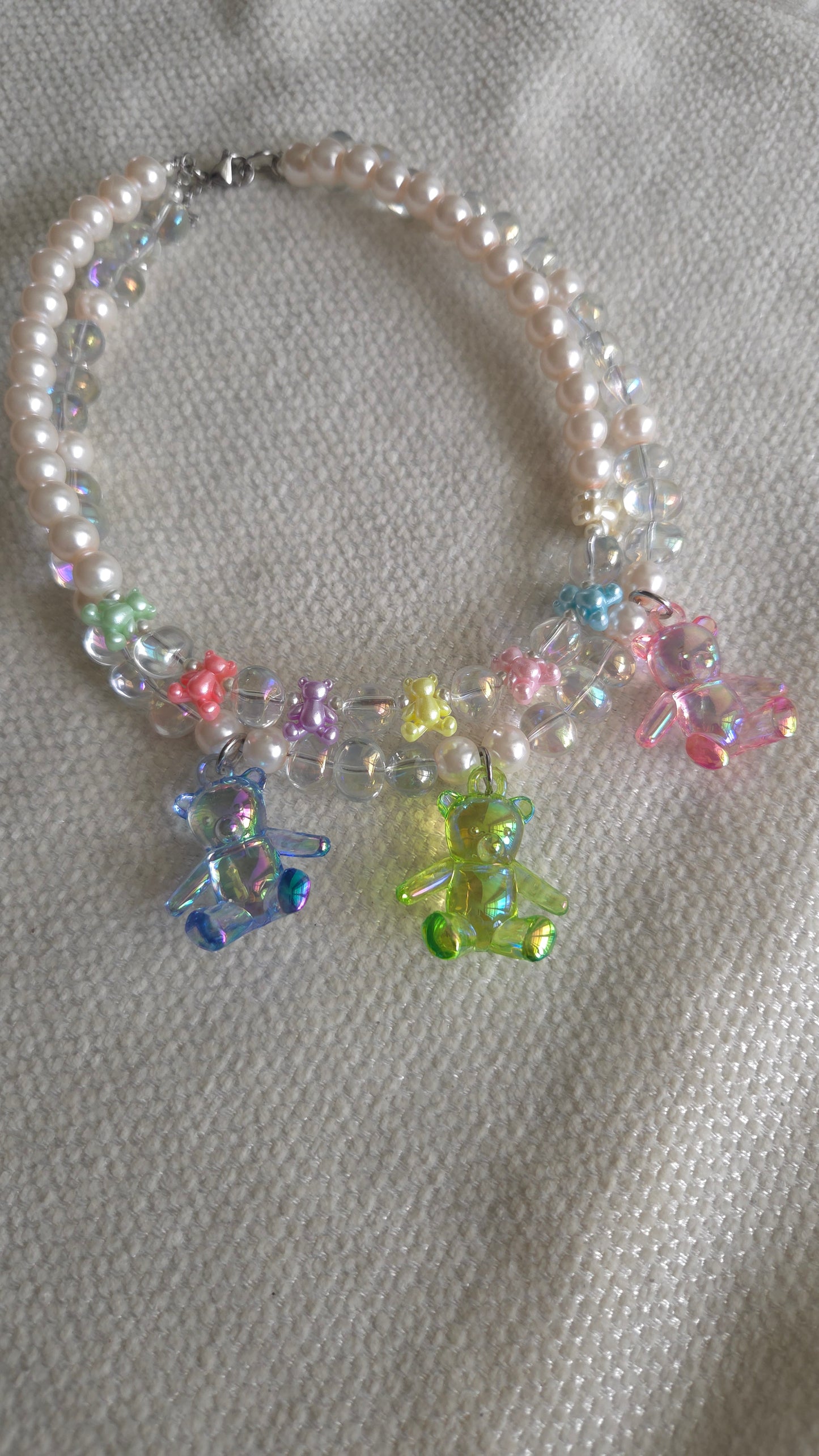 π Pastel Teddy Dreams Necklace β Kawaii Handmade Necklace | Y2K Dopamine Dressing Jewelry