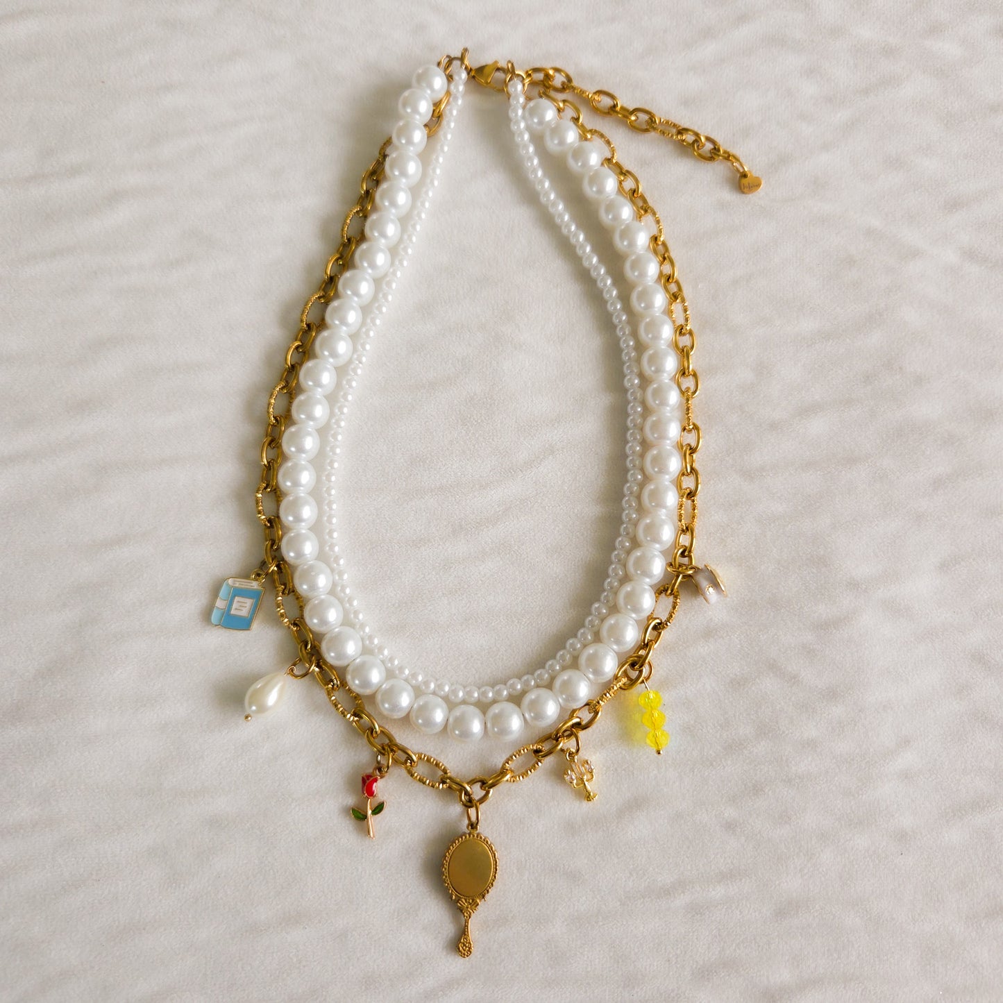 🥀 Belle – Disney Princess Charm Layered Pearl Necklace | Beauty & The Beast Jewelry