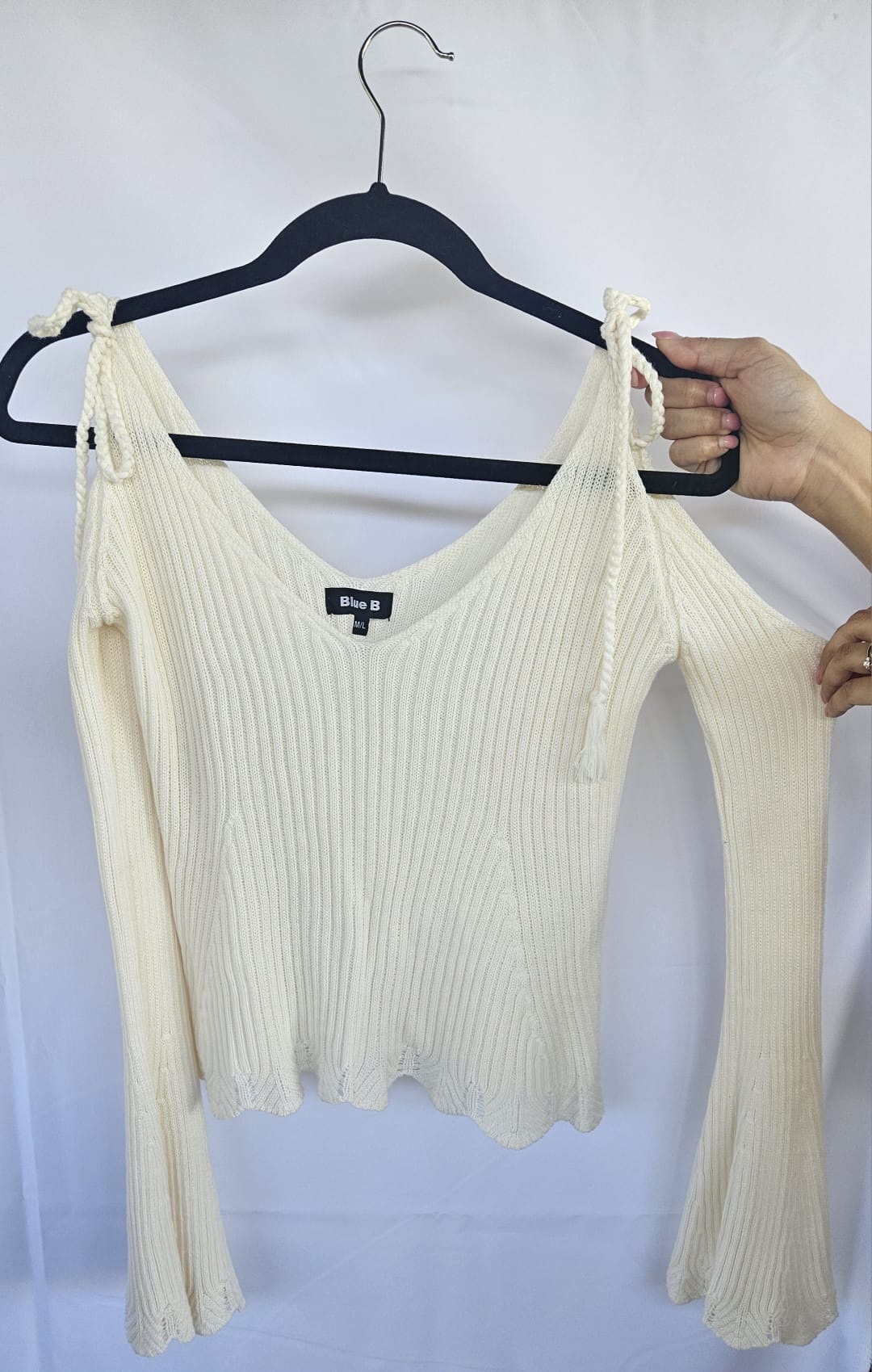 Blue B Cut Shoulder Long Sleeve Knitted Boho Chic Medium/Large