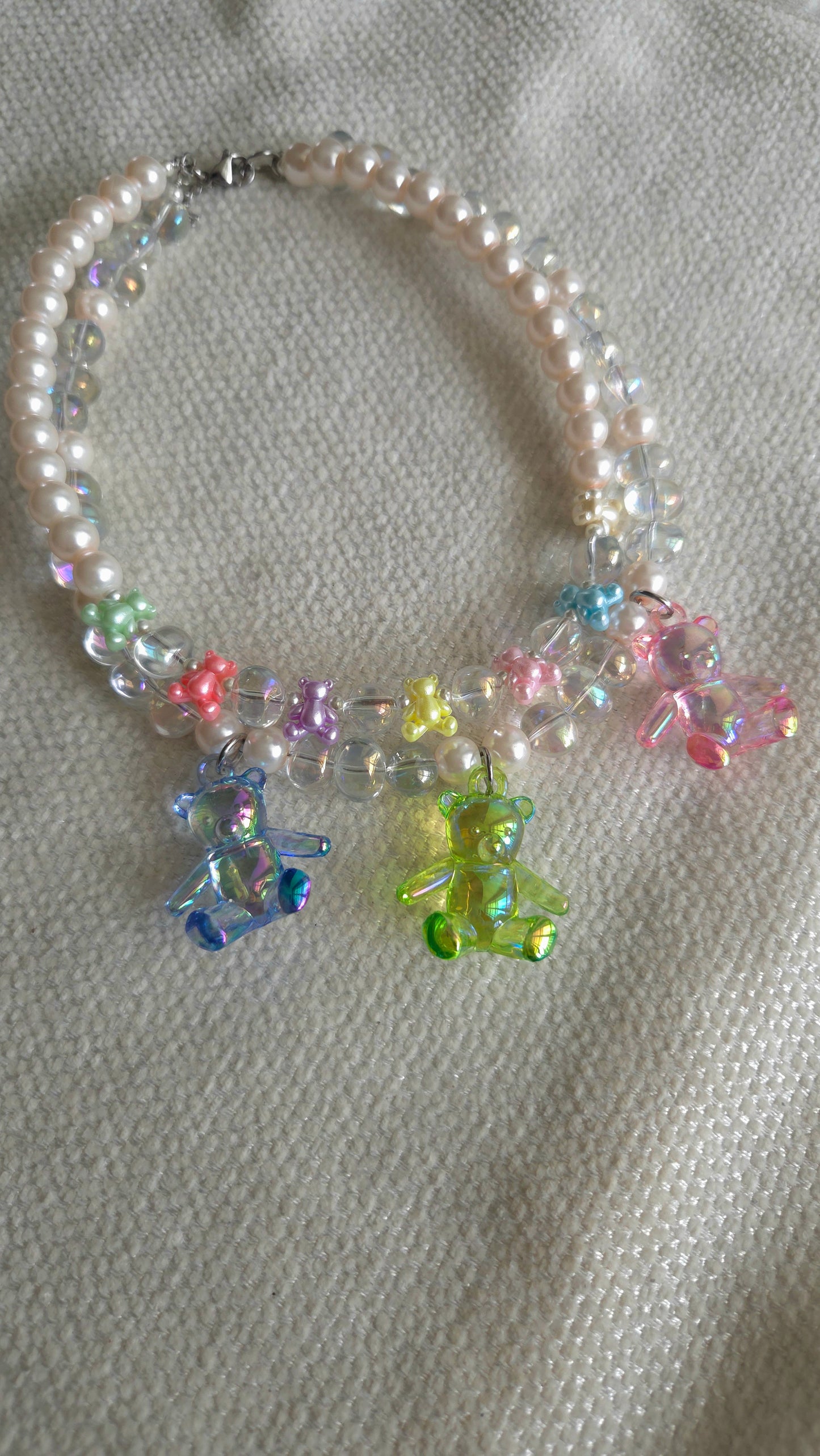 π Pastel Teddy Dreams Necklace β Kawaii Handmade Necklace | Y2K Dopamine Dressing Jewelry
