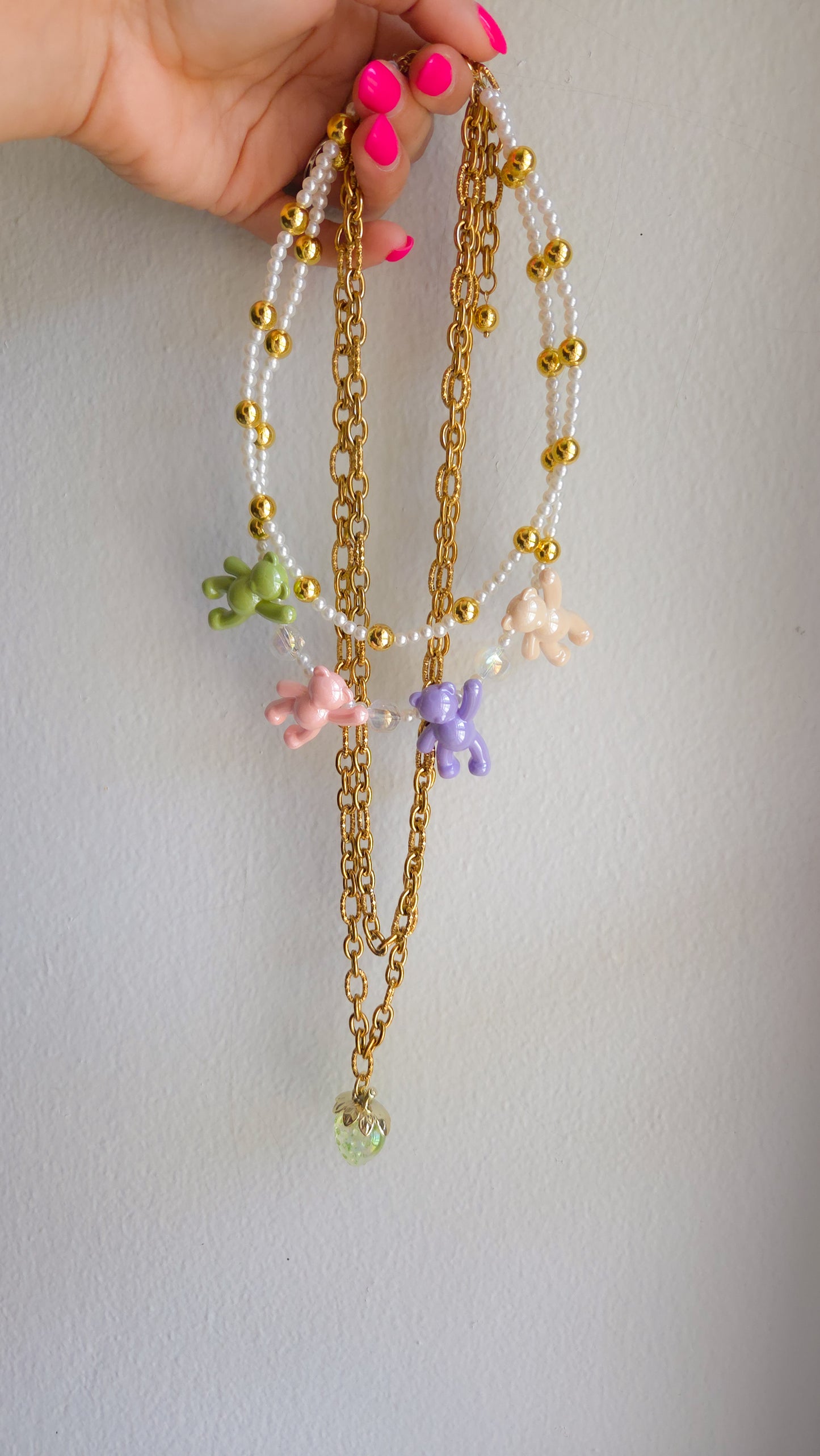 π Strawberry Teddy Dreams Necklace β Y2K Statement Layers