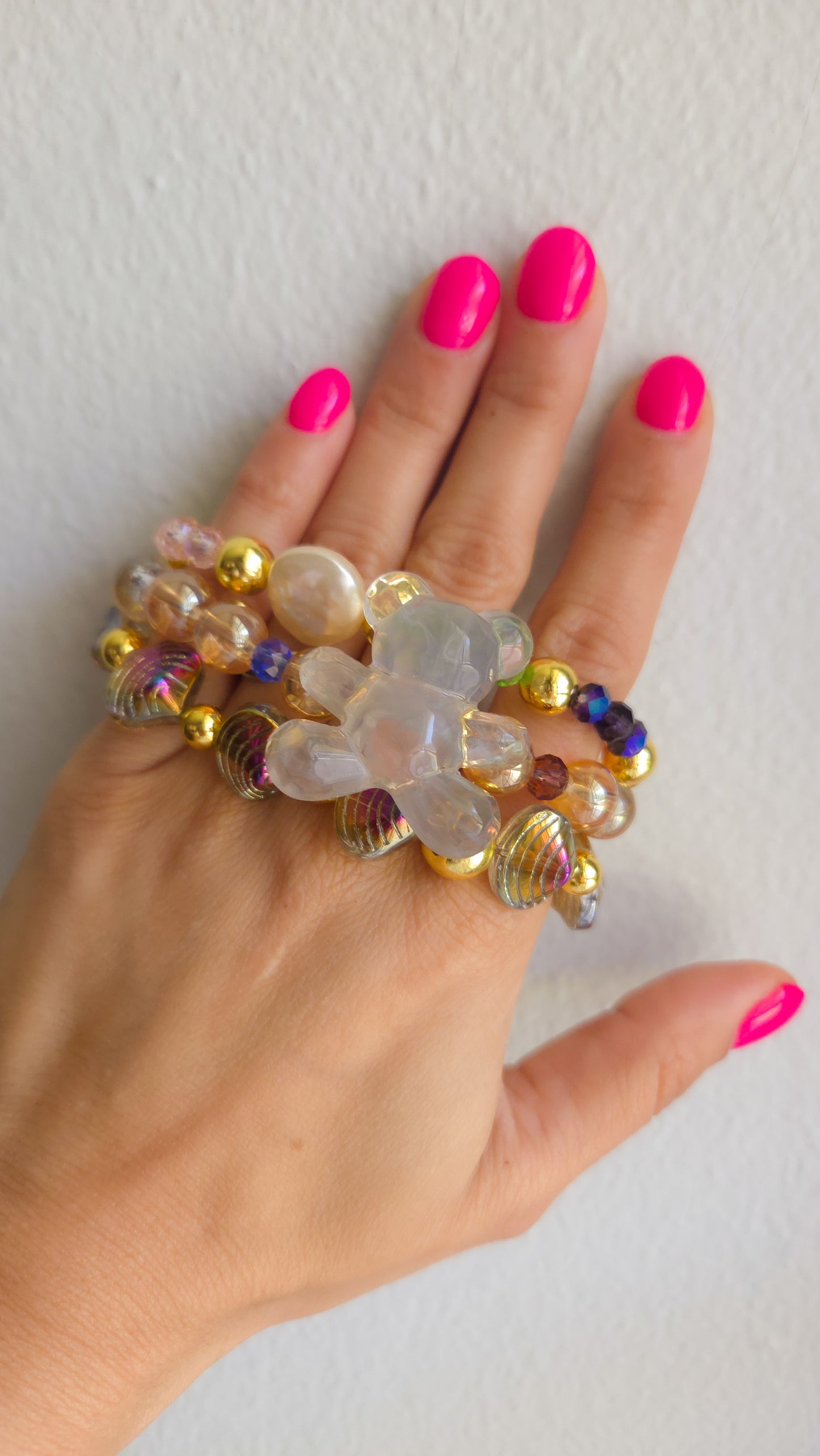 Golden Seas & Gummy Dreams Bracelet Set 🐚✨🐻 | Handmade Y2K Kawaii Dopamine Dressing Jewelry