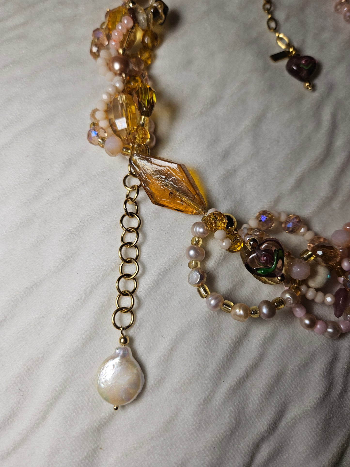 π΅πΉ Desert Rose Necklace β Glass Beads, Freshwater Pearls & Semi-Precious Stones | Handmade Statement Jewelry