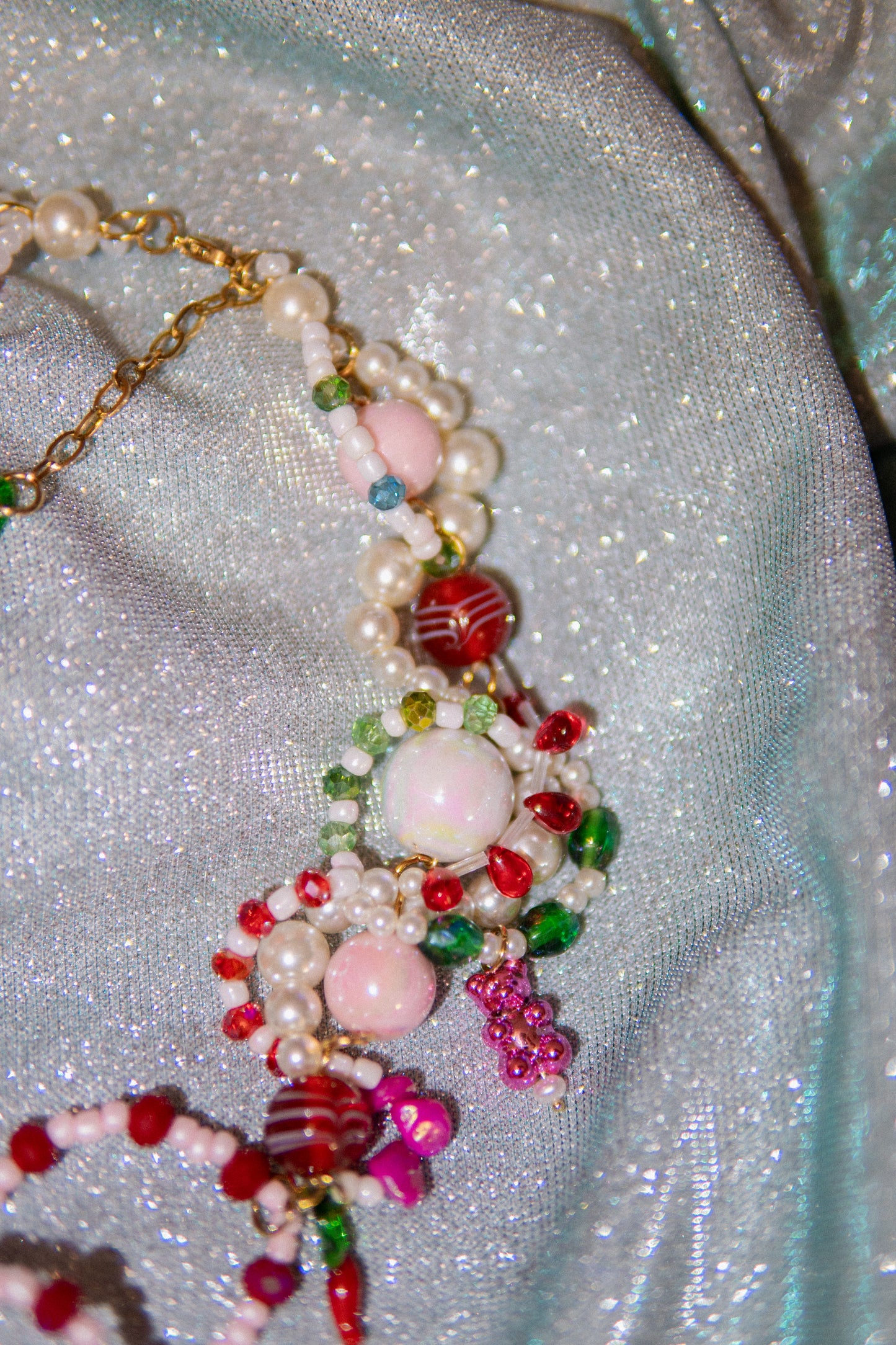 ππ Lazo Cherry Dreams Necklace β Beaded Bow, Cherries & Semi-Precious Stones | Handmade Statement Jewelry