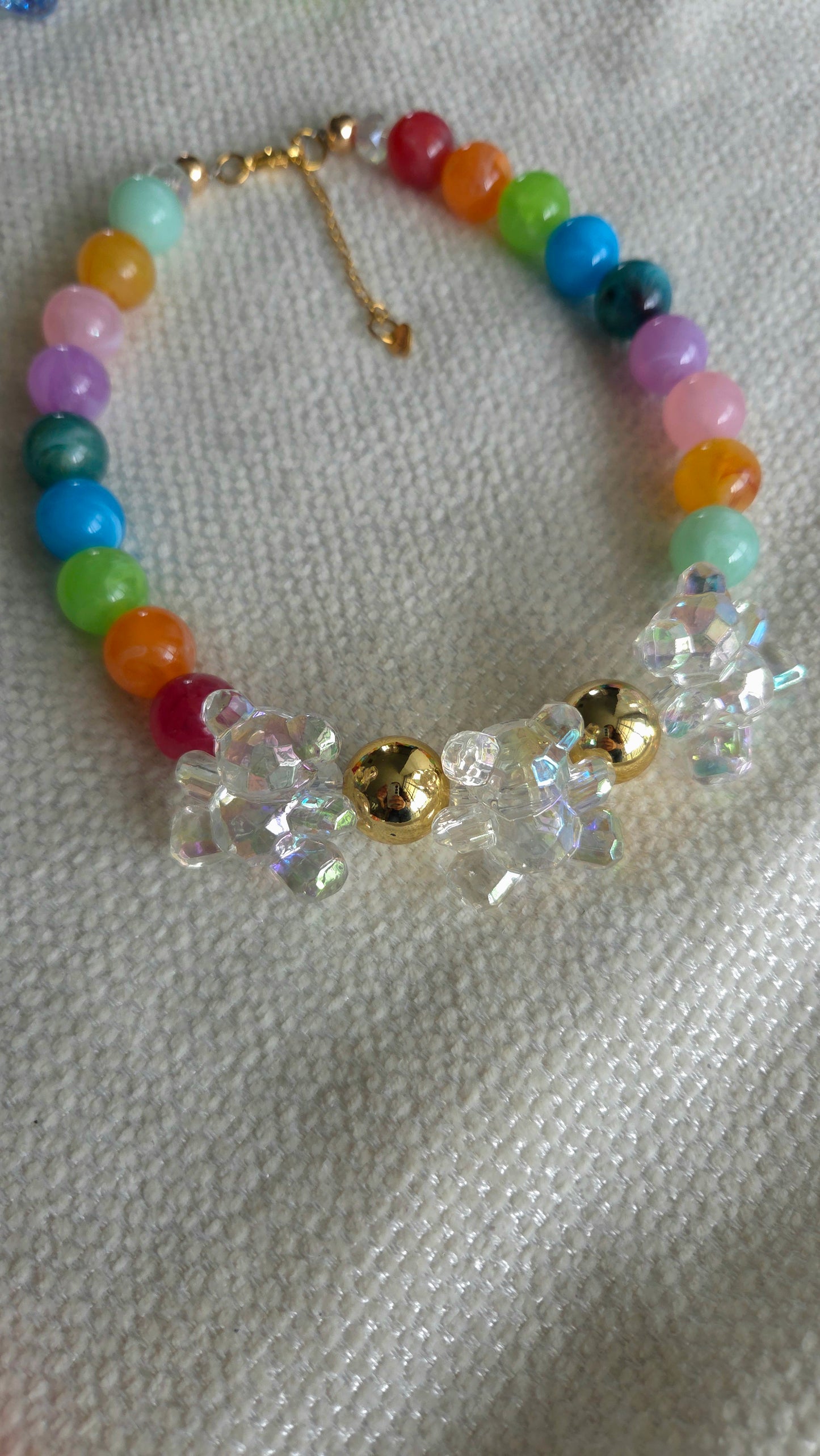 🧸 Rainbow Gumball Teddy Necklace – Kawaii Chunky Beaded Statement Jewelry | Y2K Dopamine Dressing
