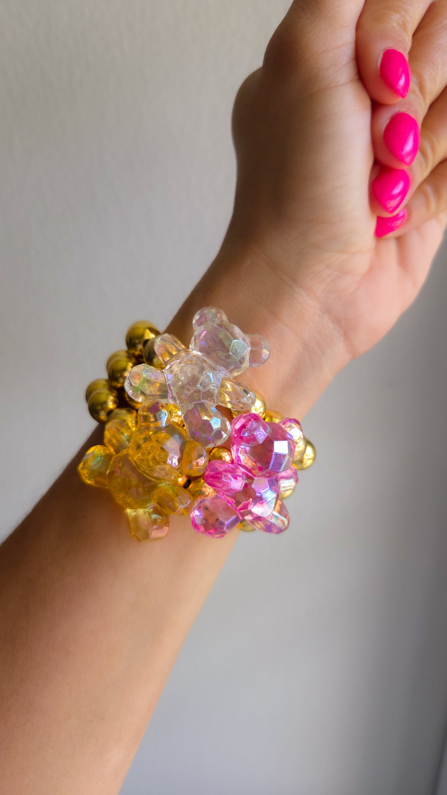 β¨ Iridescent Teddy Love Bracelet β¨|Handmade Y2K Kawaii Dopamine Dressing Jewelry
