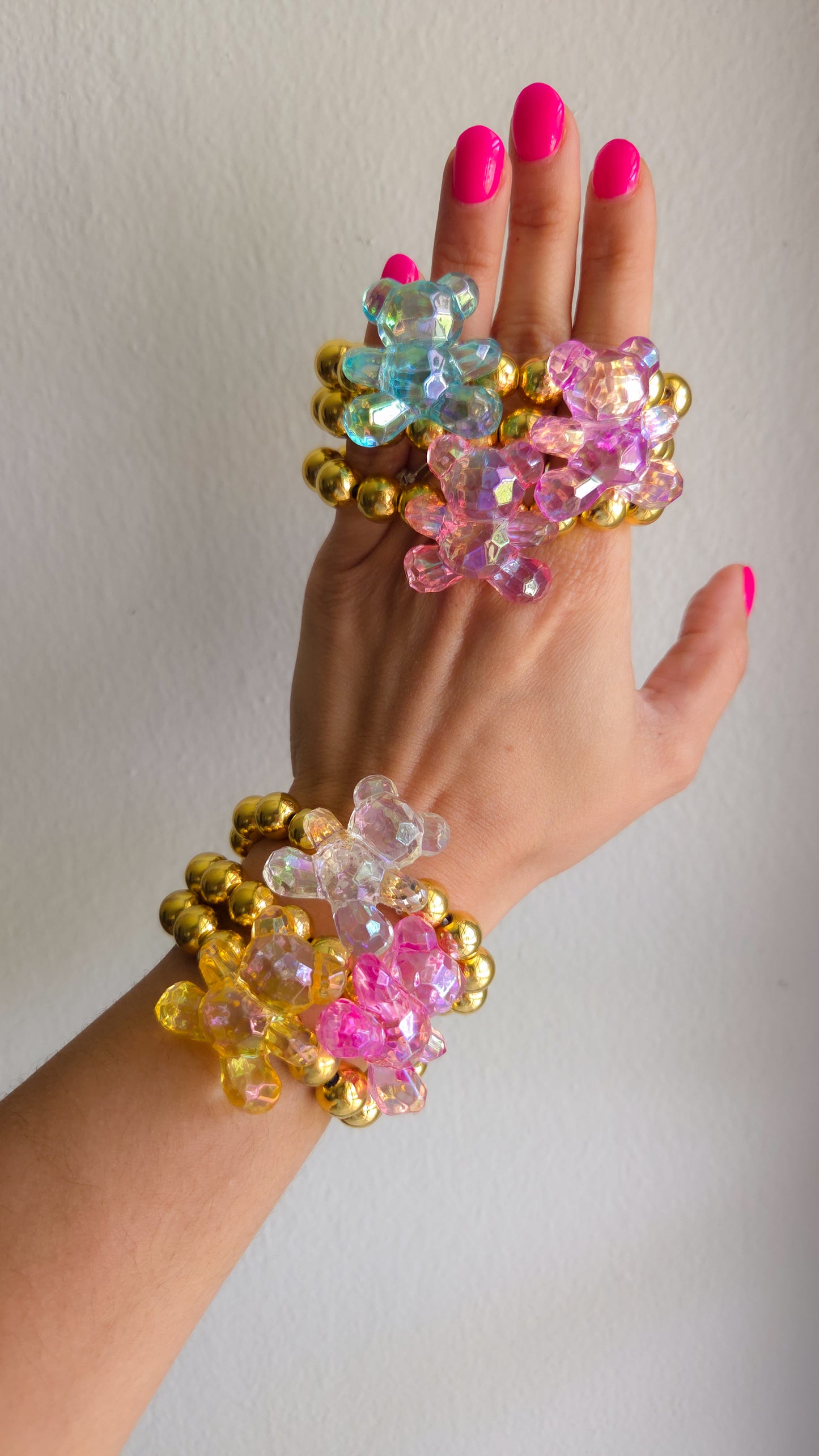 β¨ Iridescent Teddy Love Bracelet β¨|Handmade Y2K Kawaii Dopamine Dressing Jewelry