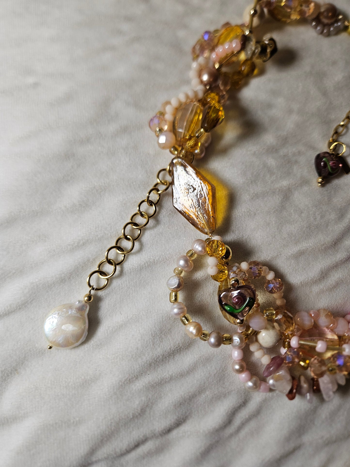 π΅πΉ Desert Rose Necklace β Glass Beads, Freshwater Pearls & Semi-Precious Stones | Handmade Statement Jewelry