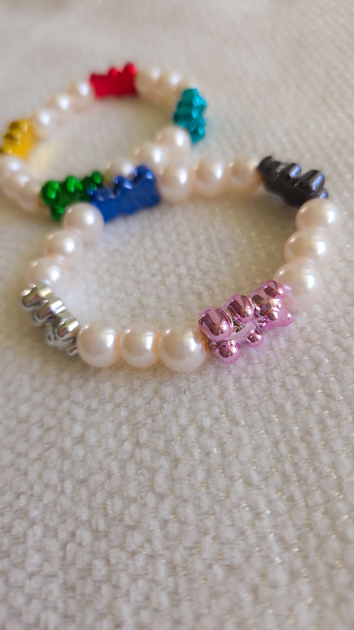 Metallic Teddy Pearl Bracelet Set ✨🐻 | Handmade Y2K Kawaii Dopamine Dressing Jewelry
