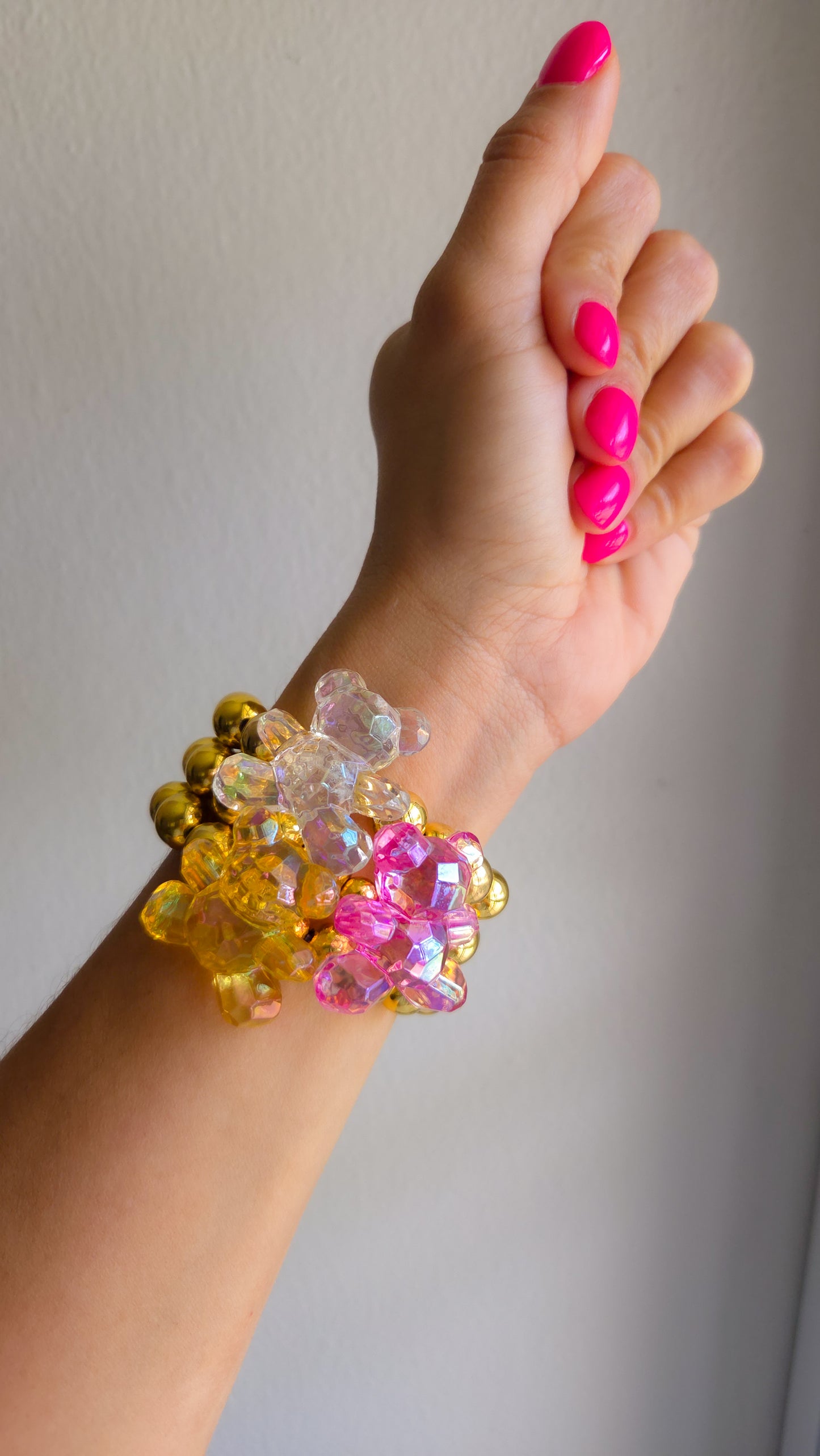 β¨ Iridescent Teddy Love Bracelet β¨|Handmade Y2K Kawaii Dopamine Dressing Jewelry