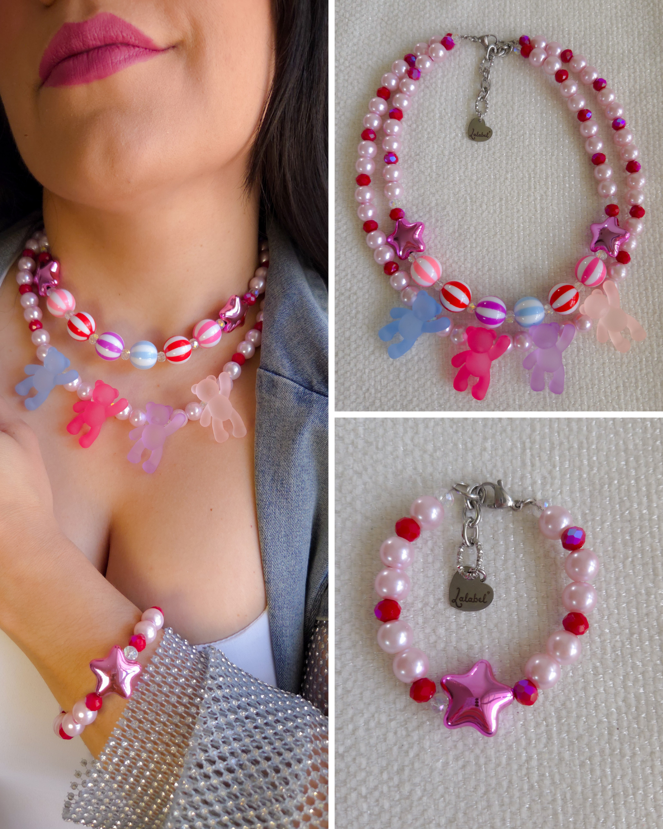 🍬Candy Cane Teddy Dreams Necklace | Dopamine Dressing | Statement Jewelry